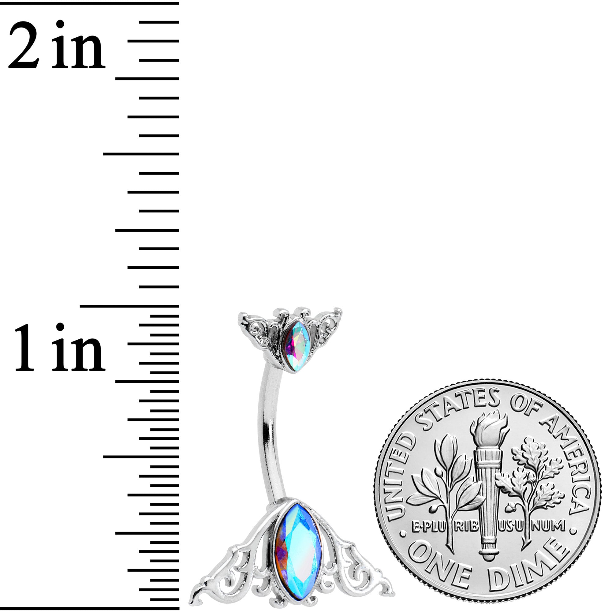 Aurora Gem Art Deco Scrollwork Ovals Double Mount Belly Ring