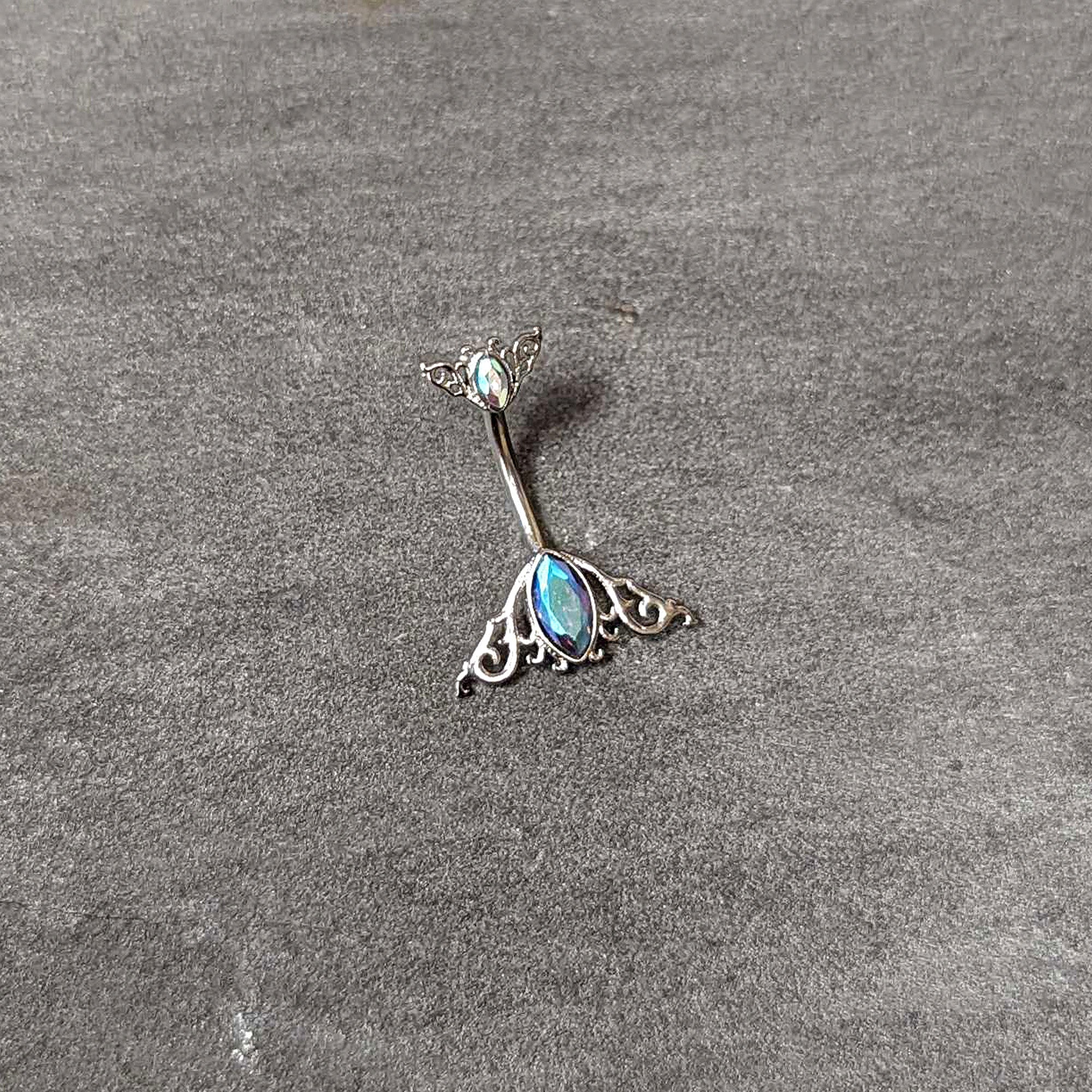 Aurora Gem Art Deco Scrollwork Ovals Double Mount Belly Ring