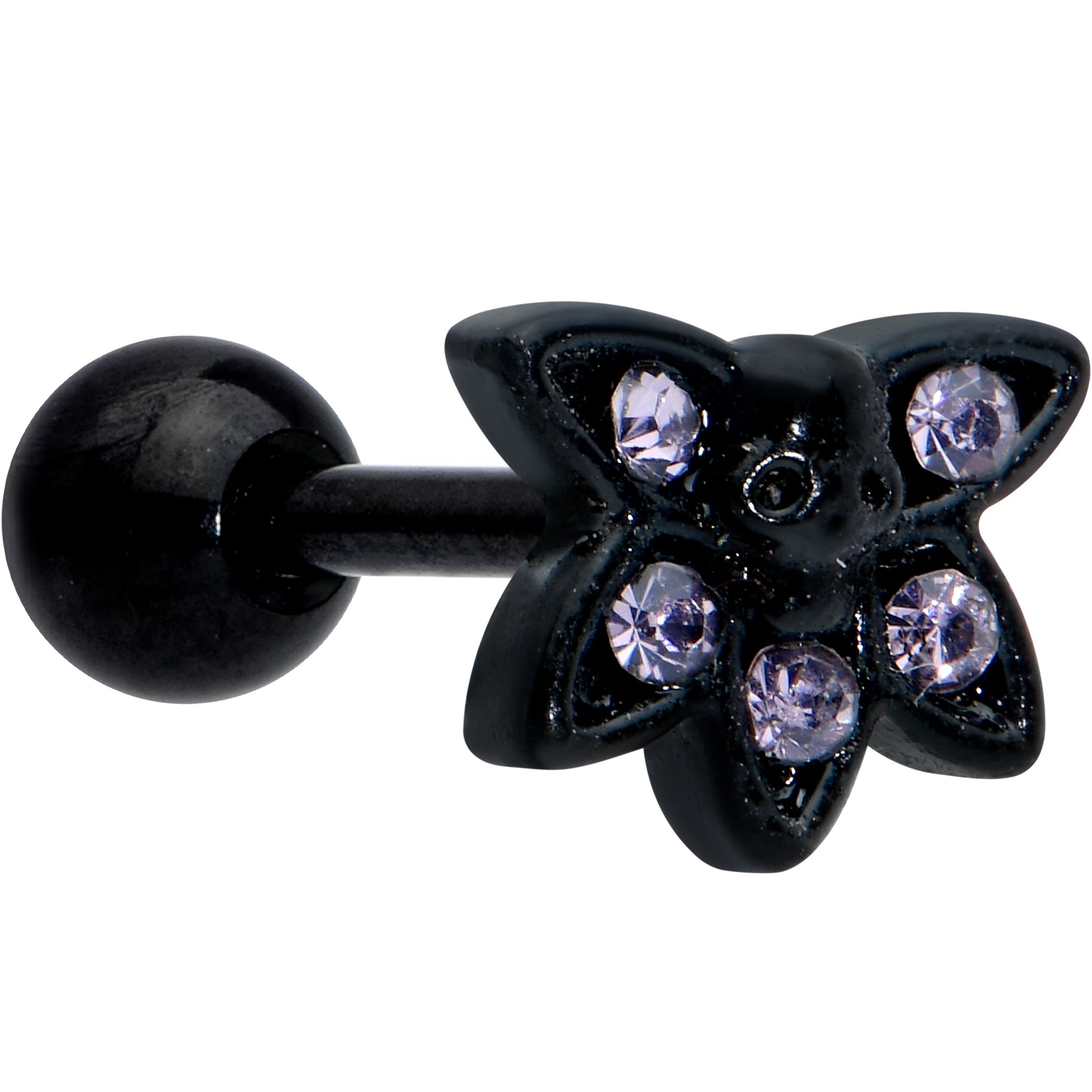 16G 1/4 Purple Gem Black Skull Blossom Cartilage Tragus Earring