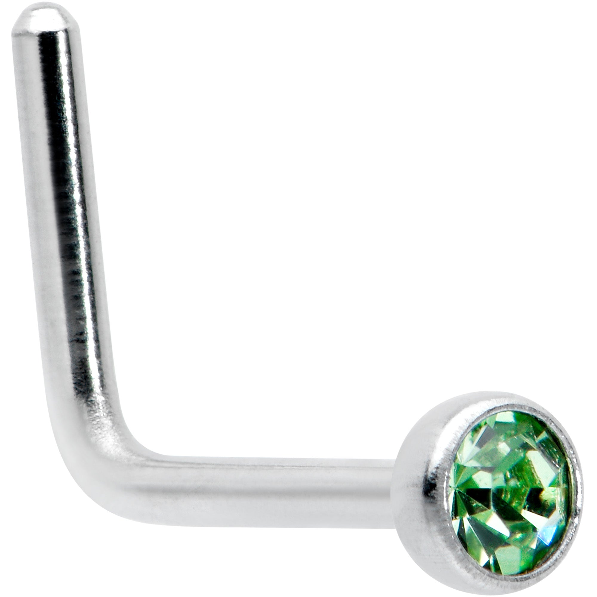 20G 1/4 Green Gem Press Fit L Shape Nose Ring