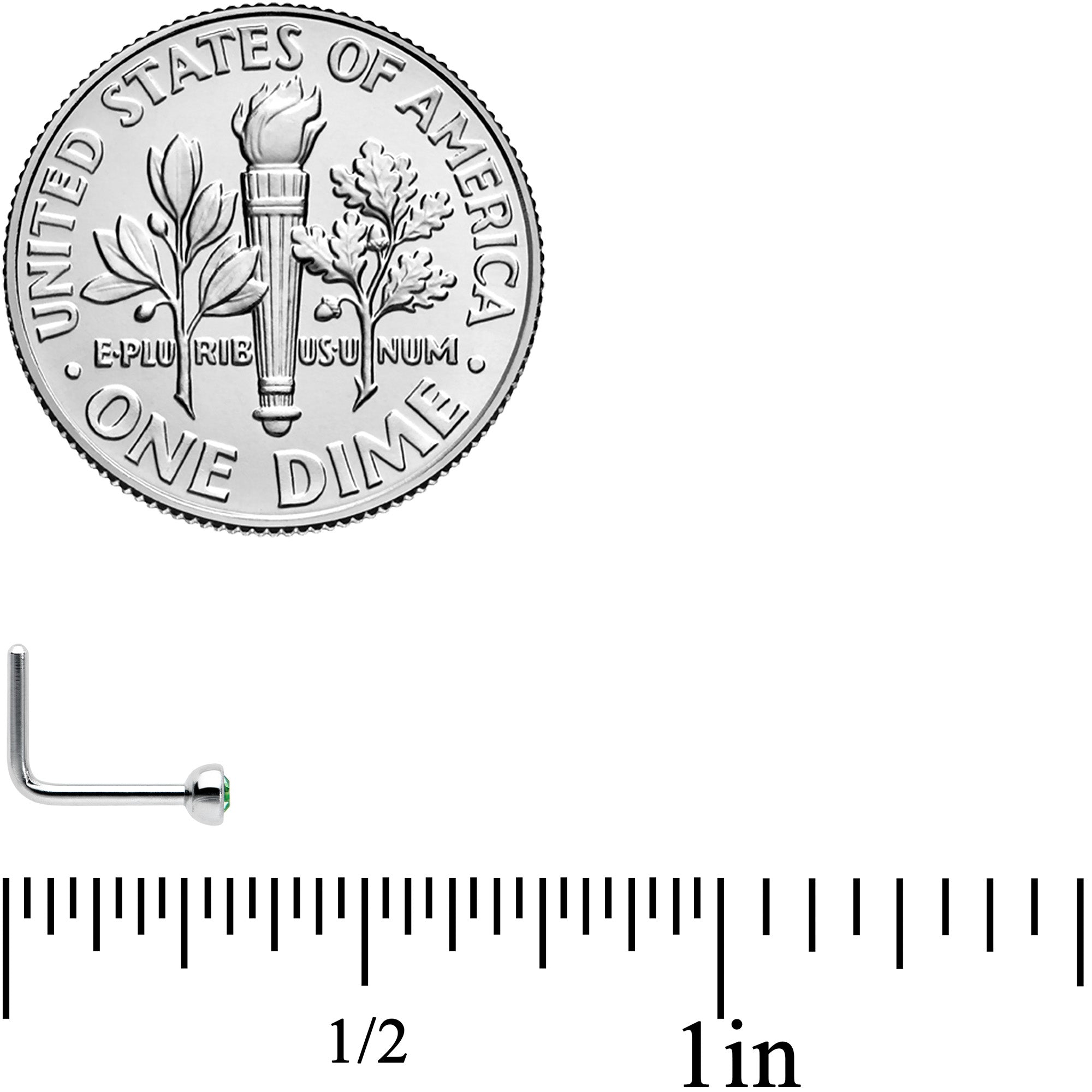 20G 1/4 Green Gem Press Fit L Shape Nose Ring