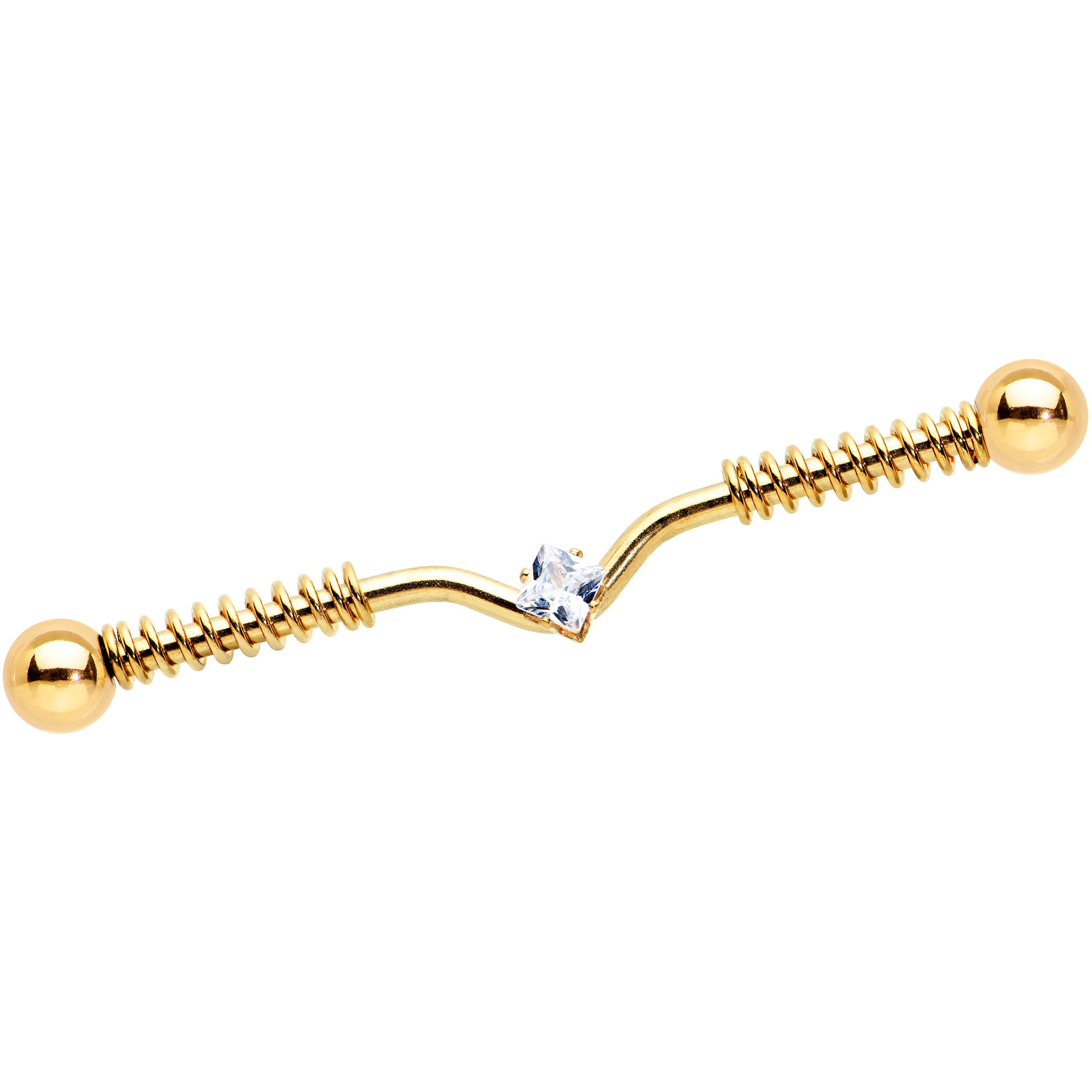 14G Clear Gem Gold Tone Vee Spring Coil Project Bar 38mm