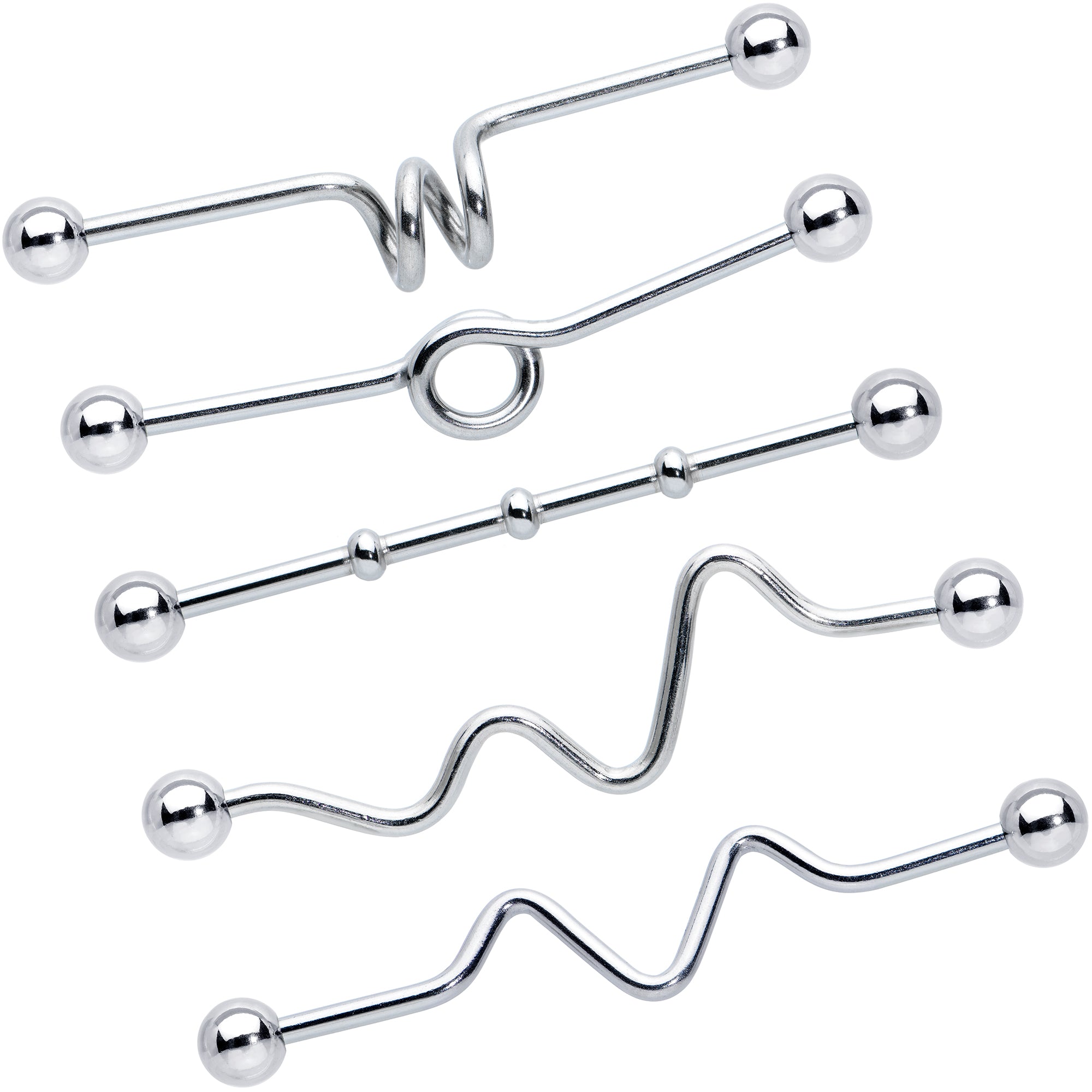 14G Loops Waves Industrial Project Bar 40mm Set of 5