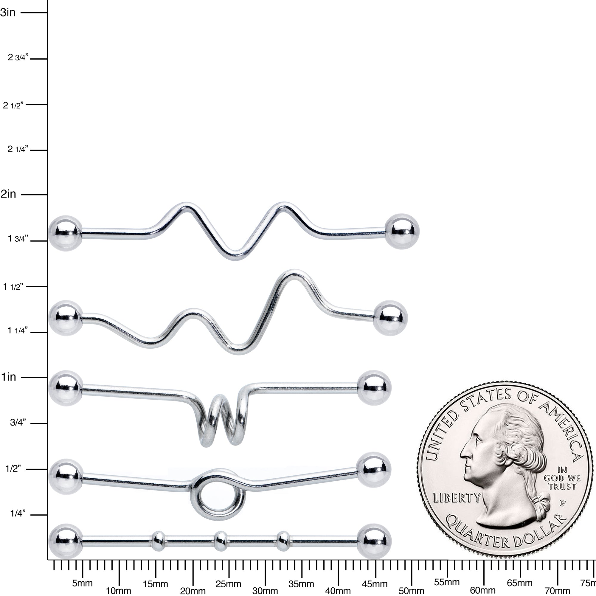 14G Loops Waves Industrial Project Bar 40mm Set of 5