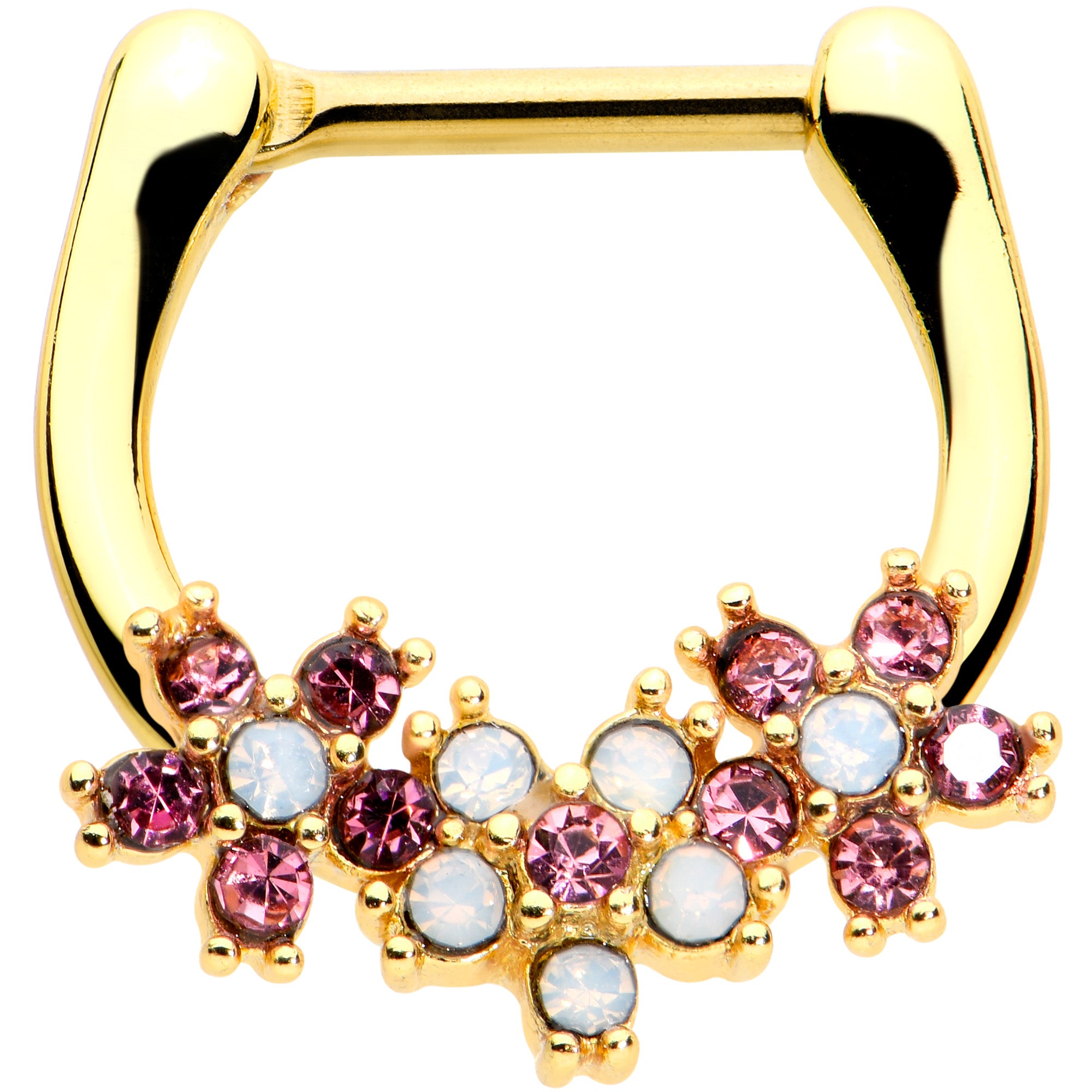 16G 5/16 White Faux Opal Gold Hue Bunch Flowers Cartilage Clicker