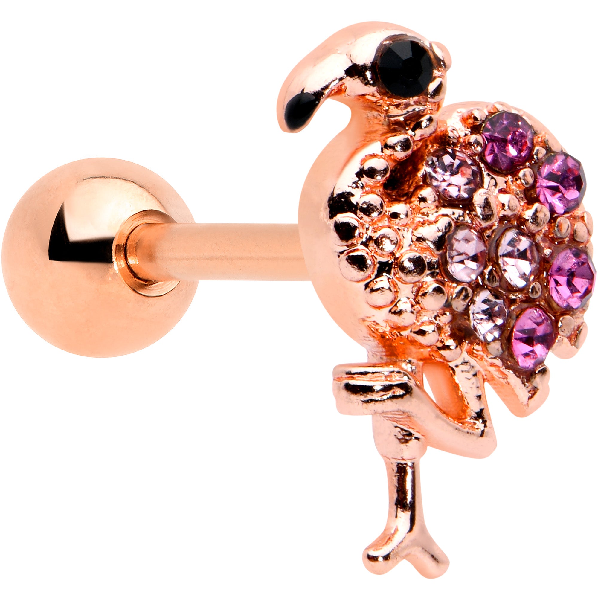 16G 1/4 Pink Gem Rose Gold Hue Fashion Flamingo Cartilage Tragus