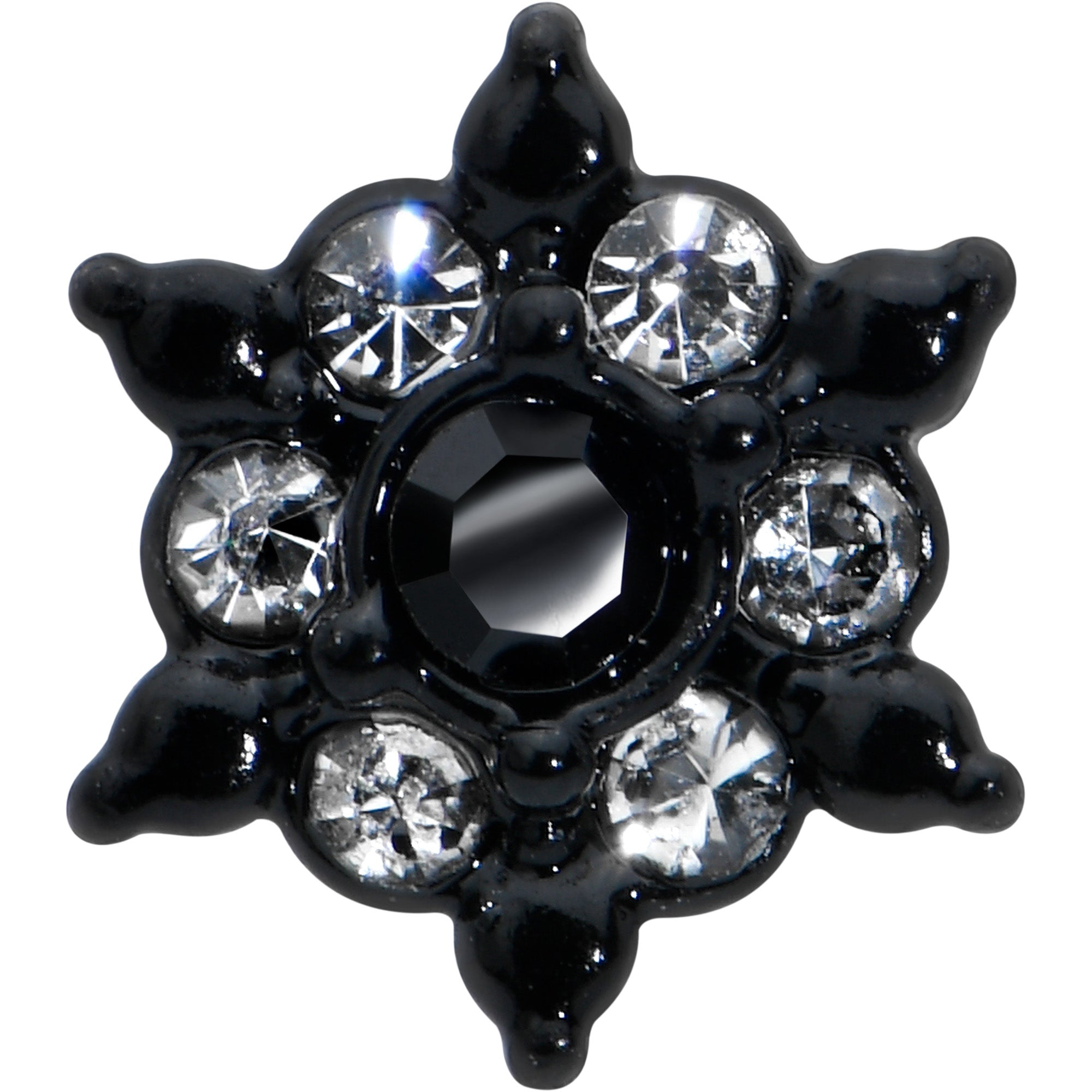16G 1/4 Clear CZ Gem Black Abstract Sun Cartilage Tragus Earring