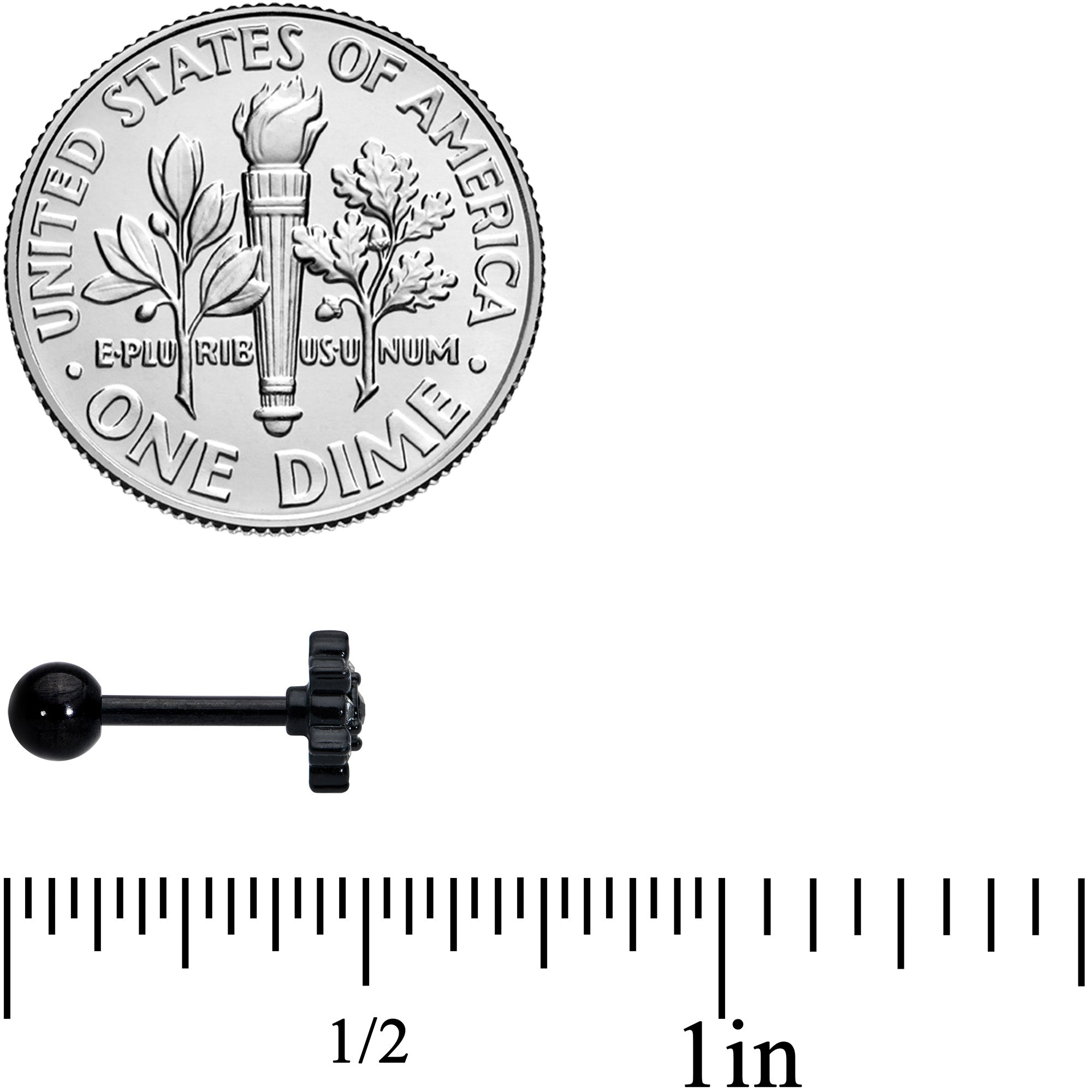 16G 1/4 Clear CZ Gem Black Abstract Sun Cartilage Tragus Earring