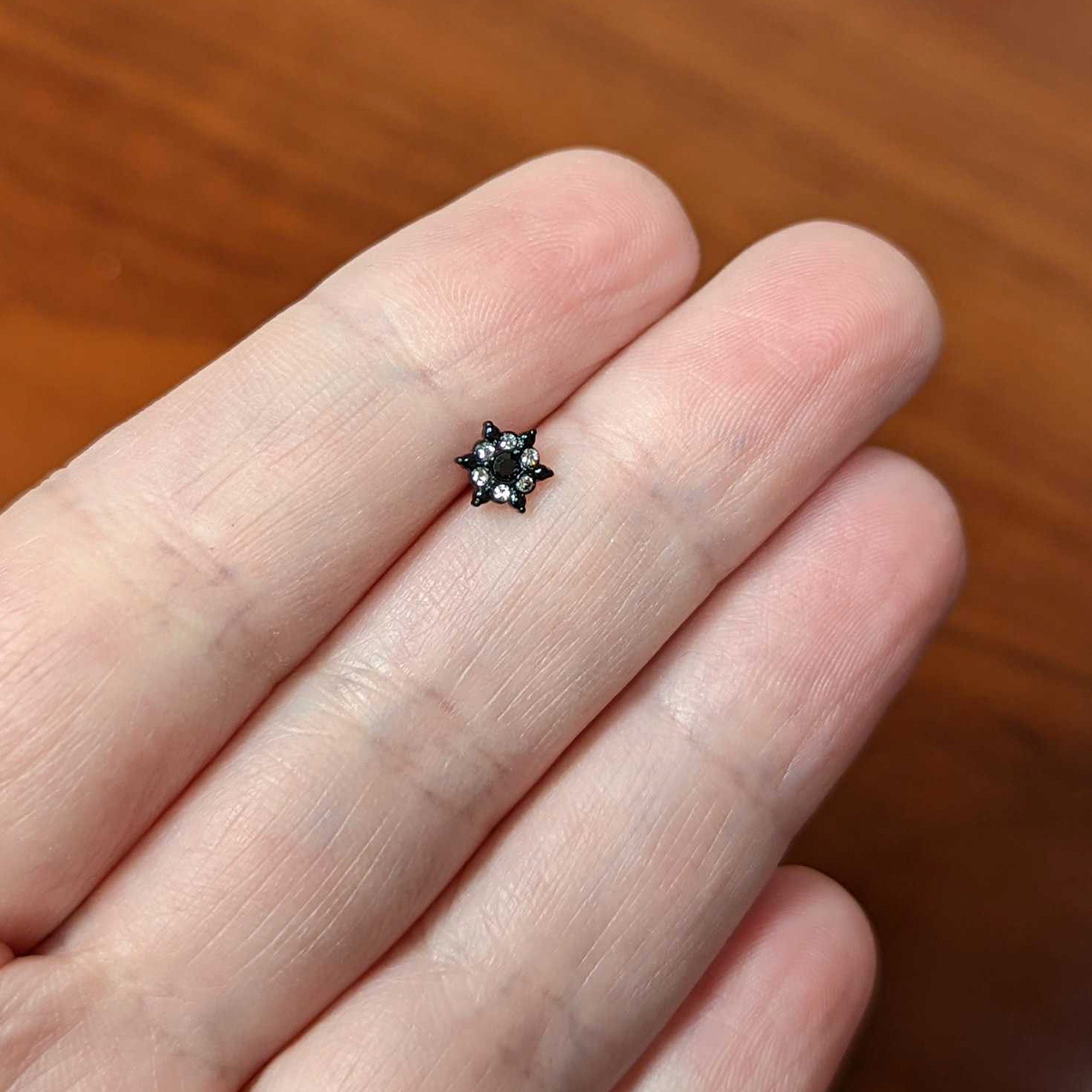 16G 5/16 Clear CZ Gem Black Abstract Sun Labret Monroe Tragus