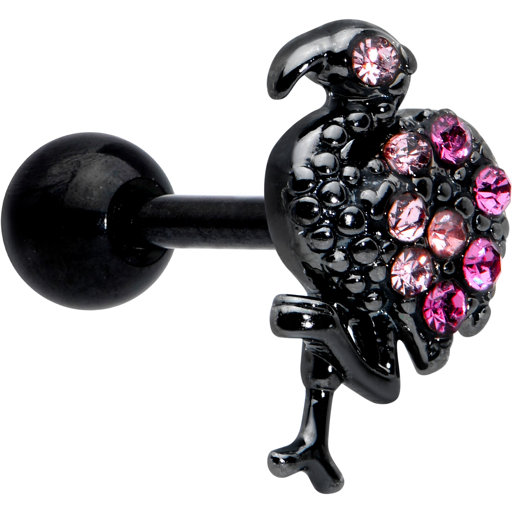 16G 1/4 Pink Gem Black Fashion Flamingo Cartilage Tragus Earring