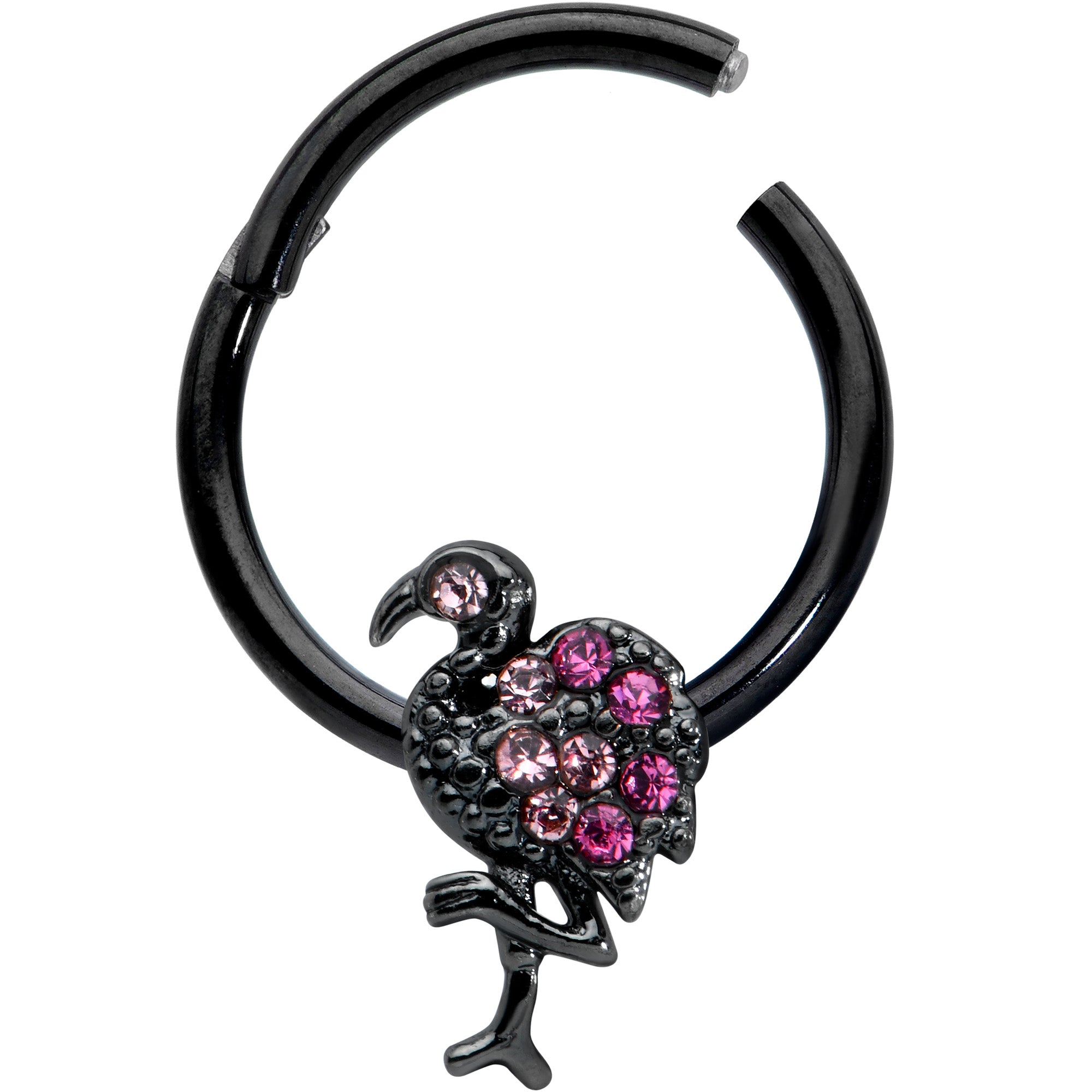 16G 3/8 Pink Gem Black Fashion Flamingo Hinged Segment Ring