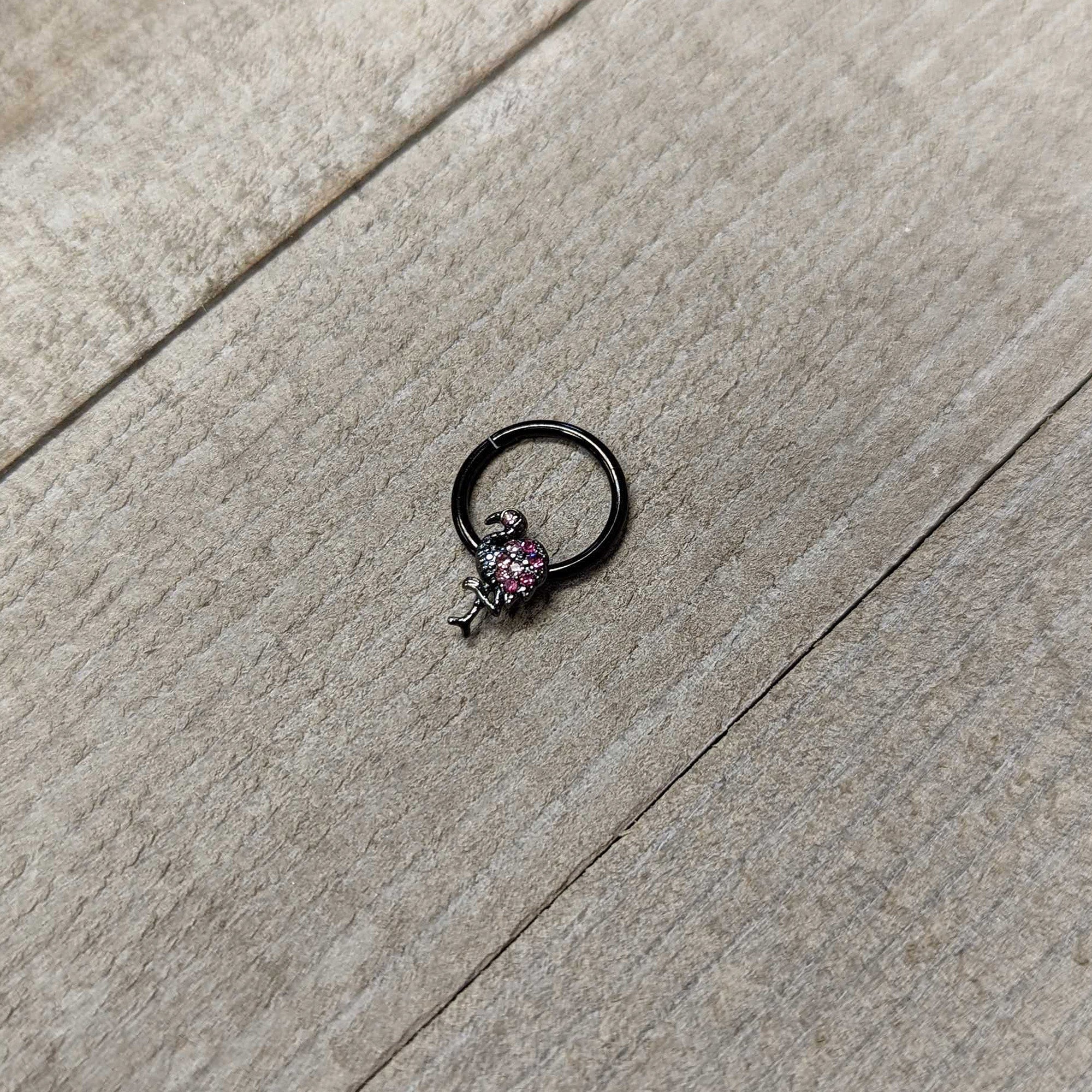 16G 3/8 Pink Gem Black Fashion Flamingo Hinged Segment Ring