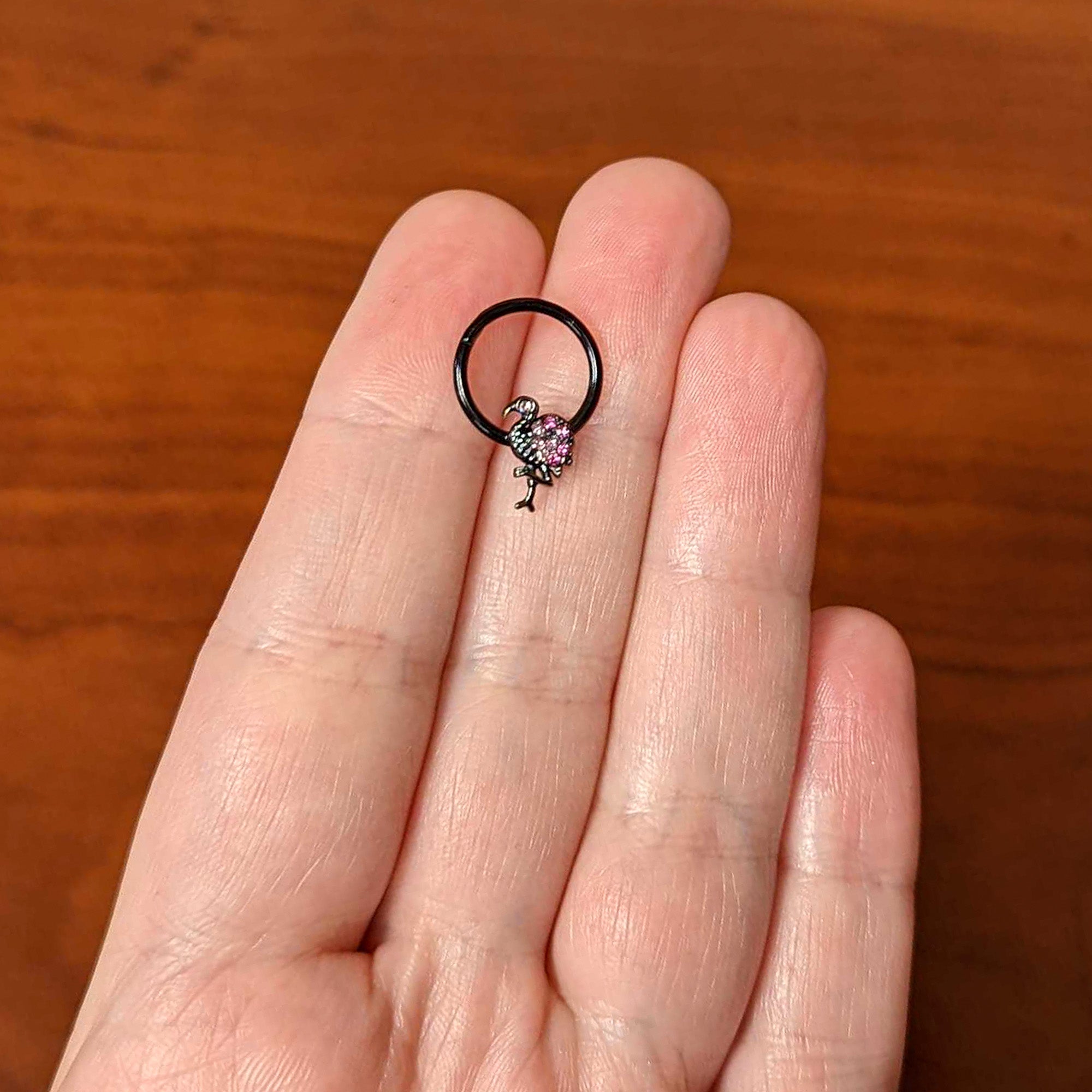 16G 3/8 Pink Gem Black Fashion Flamingo Hinged Segment Ring