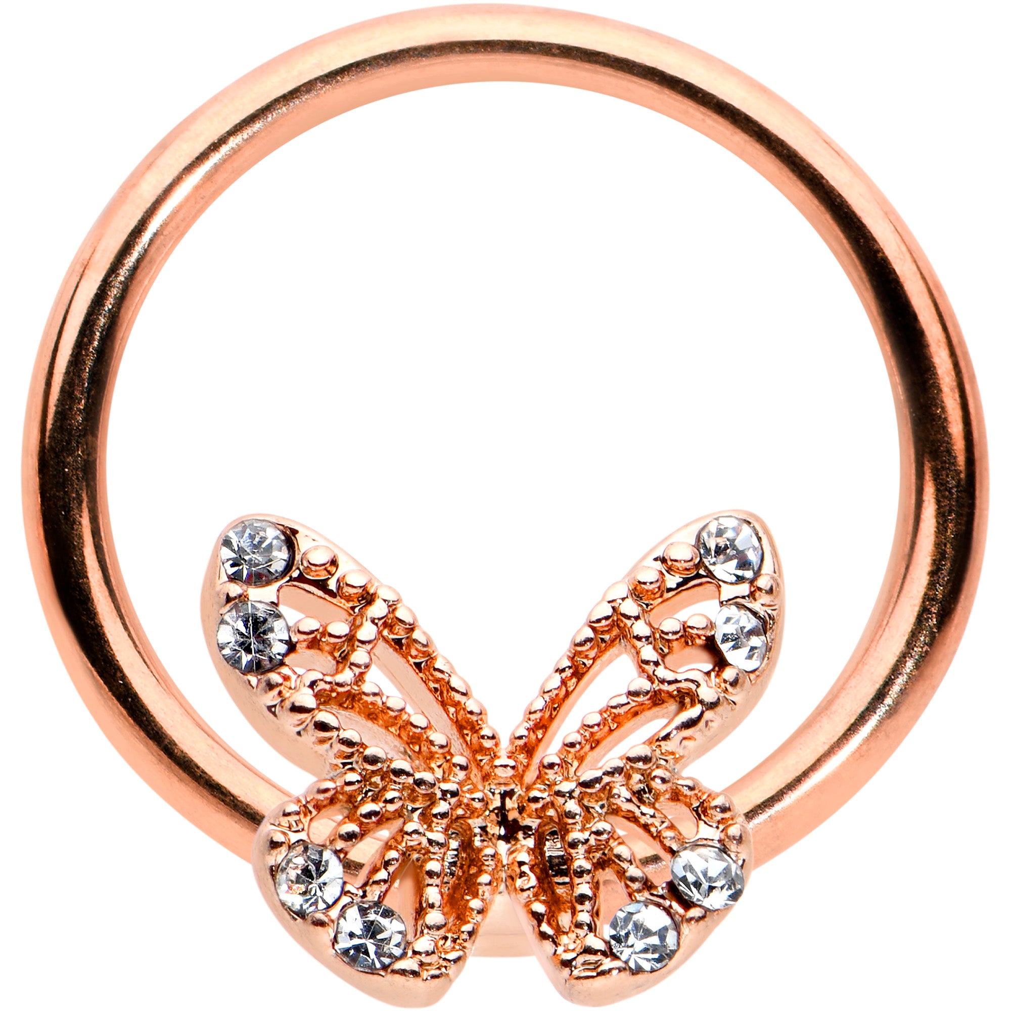 16G 3/8 Clear Gem Rose Gold Tone Airy Butterfly BCR Captive Ring