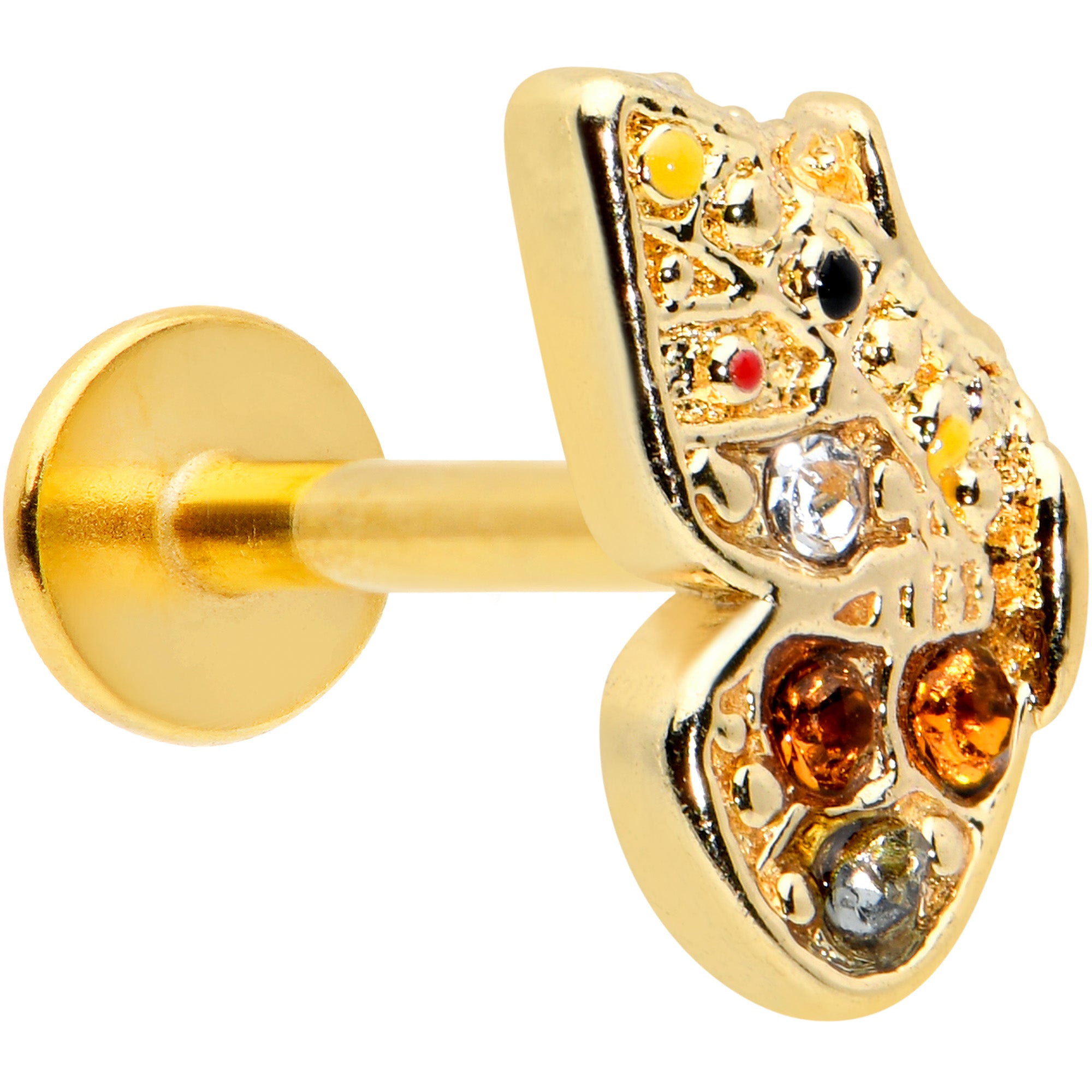 16G 5/16 Orange Gem Gold Tone Baroque Butterfly Labret Monroe Tragus