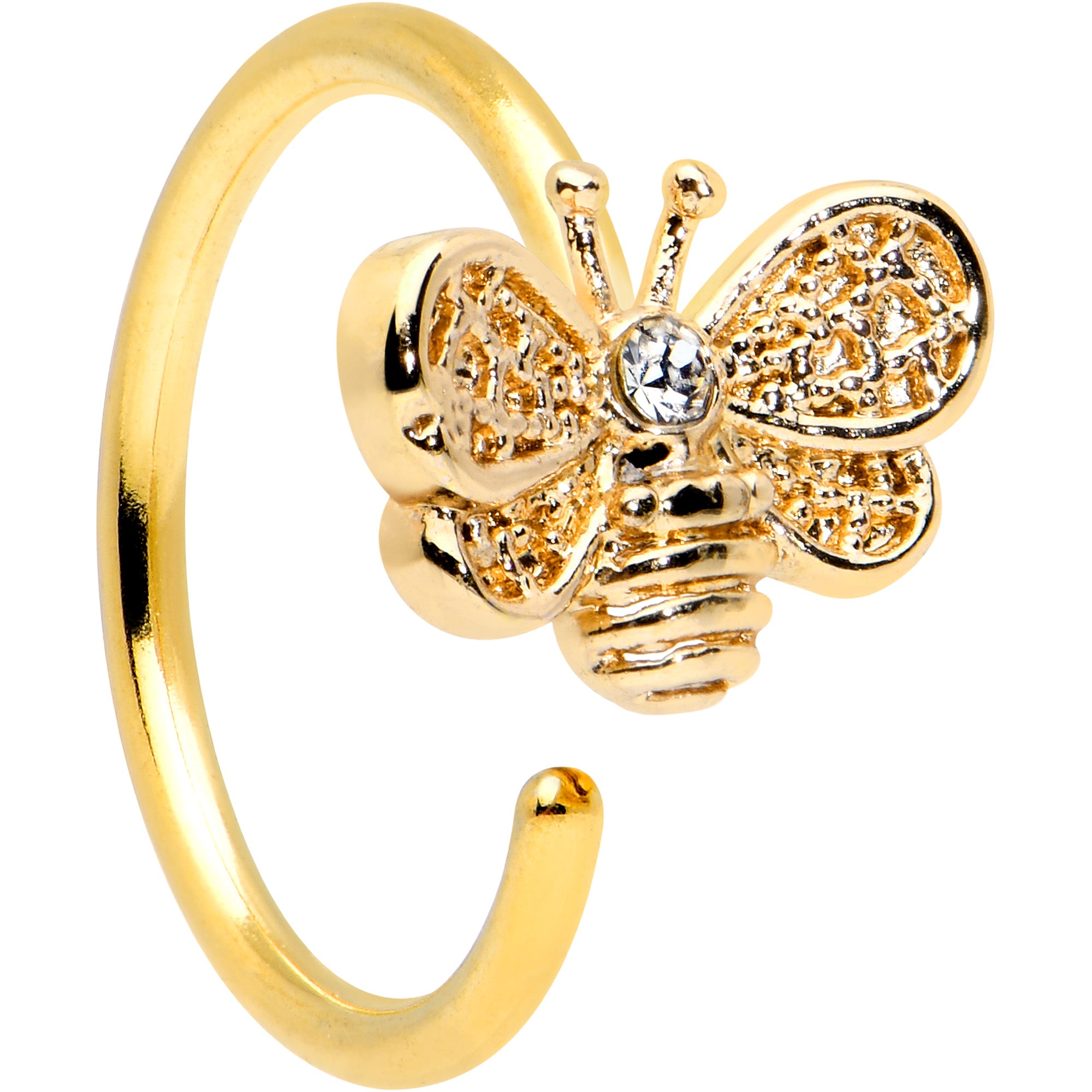 20G 5/16 Clear Gem Gold Tone Beauty Bee Nose Hoop