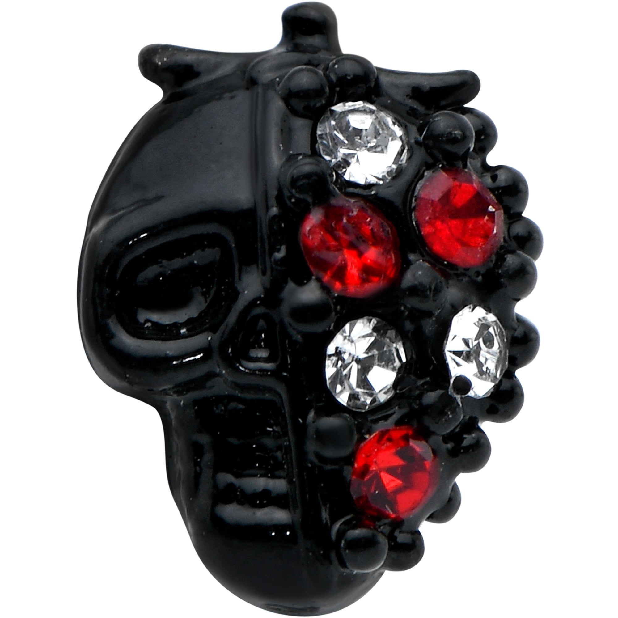 20G 1/4 Clear Red Gem Black Skull Halloween Nose Bone