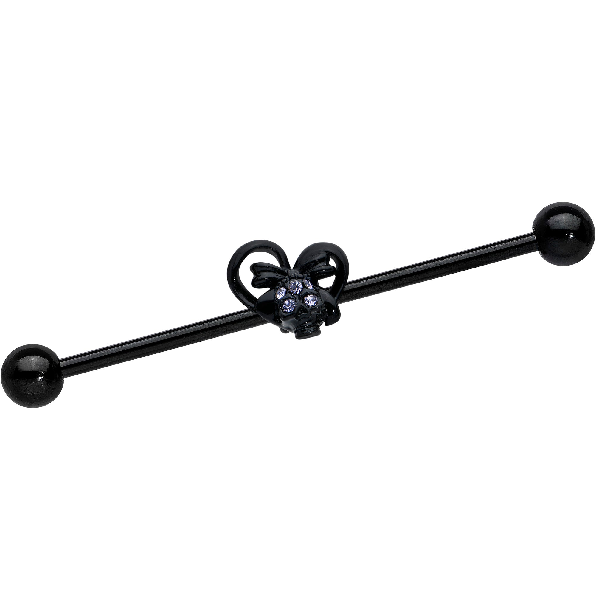 14G Purple Gem Black Skull Bow Heart Industrial Barbell 38mm