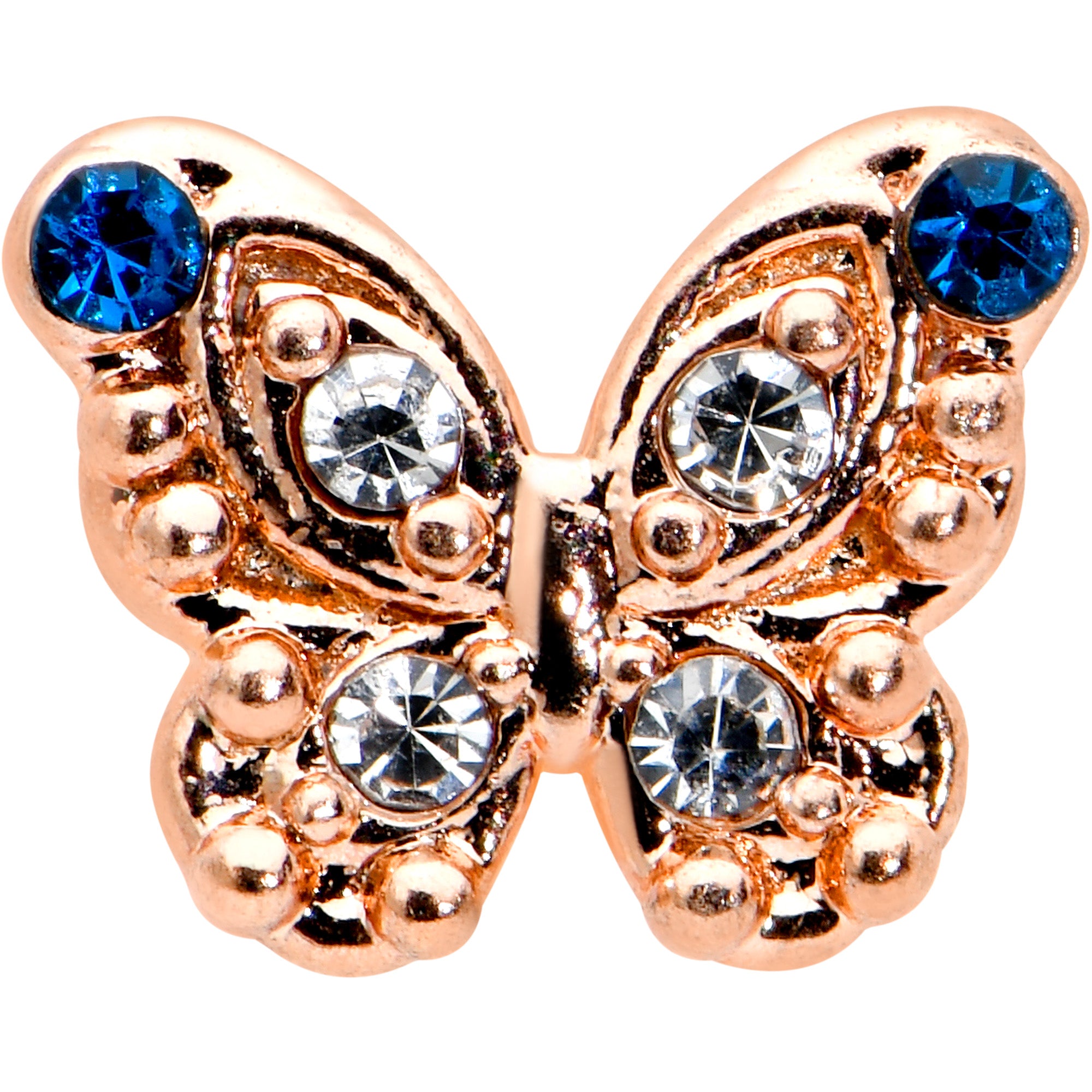 16G 5/16 Blue Gem Rose Gold Tone Butterfly Labret Monroe Tragus