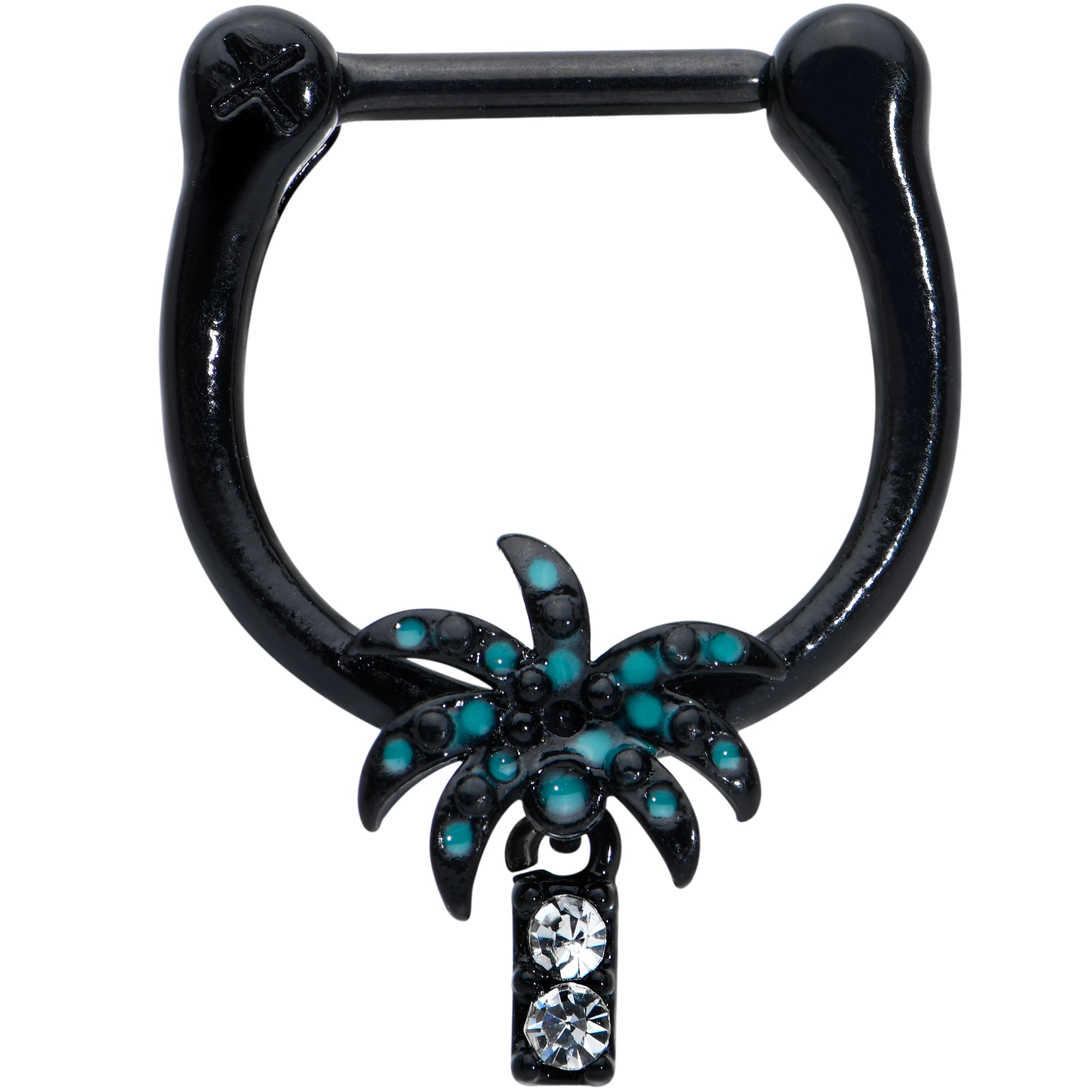 16G 5/16 Clear Gem Black Night Palm Tree Dangle Cartilage Clicker