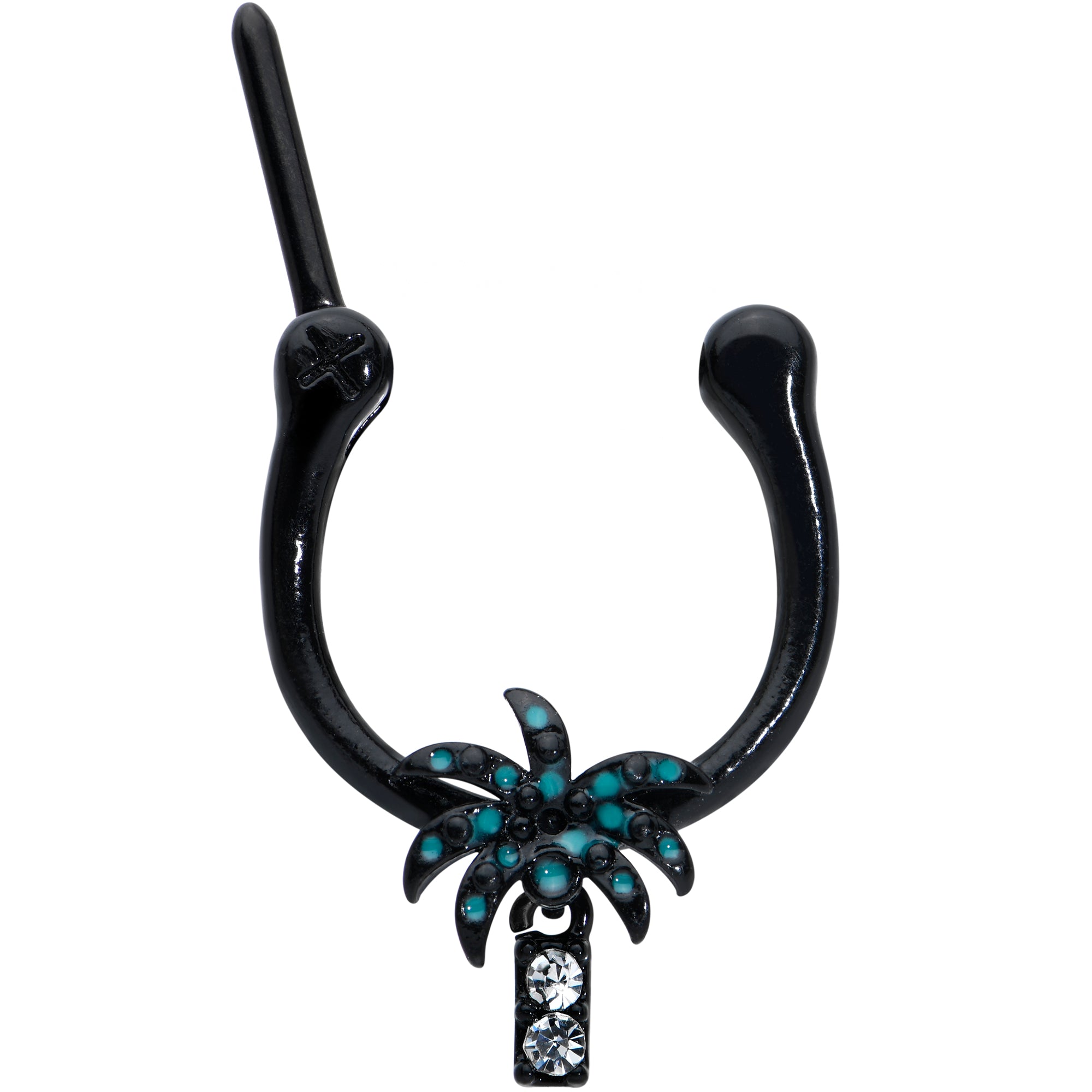 16G 5/16 Clear Gem Black Night Palm Tree Dangle Cartilage Clicker