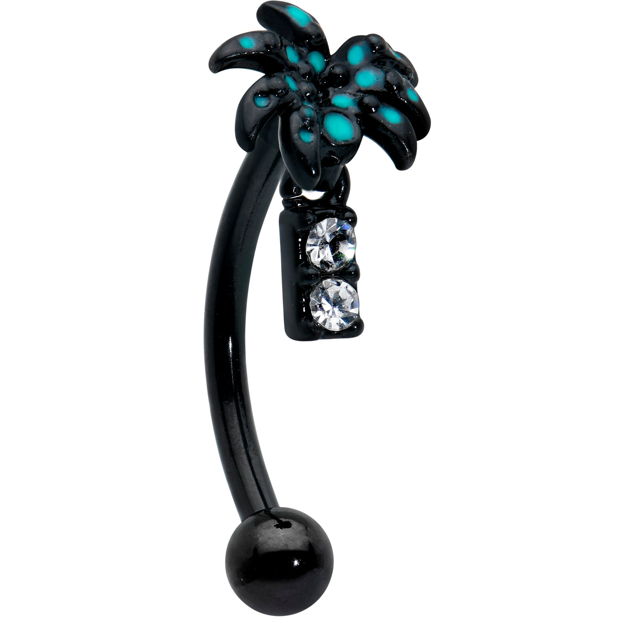 16G 5/16 Black Night Palm Tree Dangle Curved Eyebrow Ring