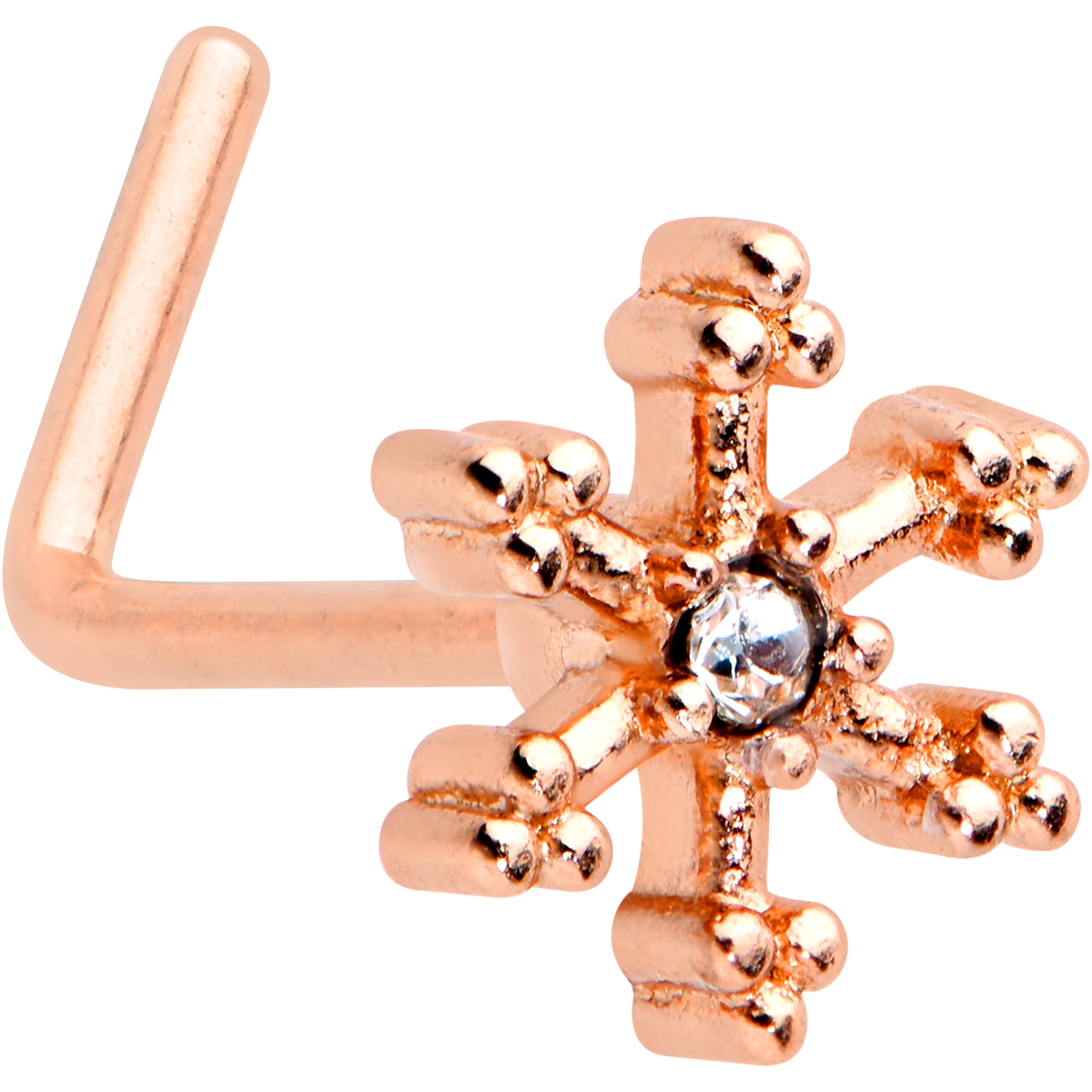 20G 7.5mm Clear Gem Rosy Tone Sweet Snowflake L Shape Nose Ring