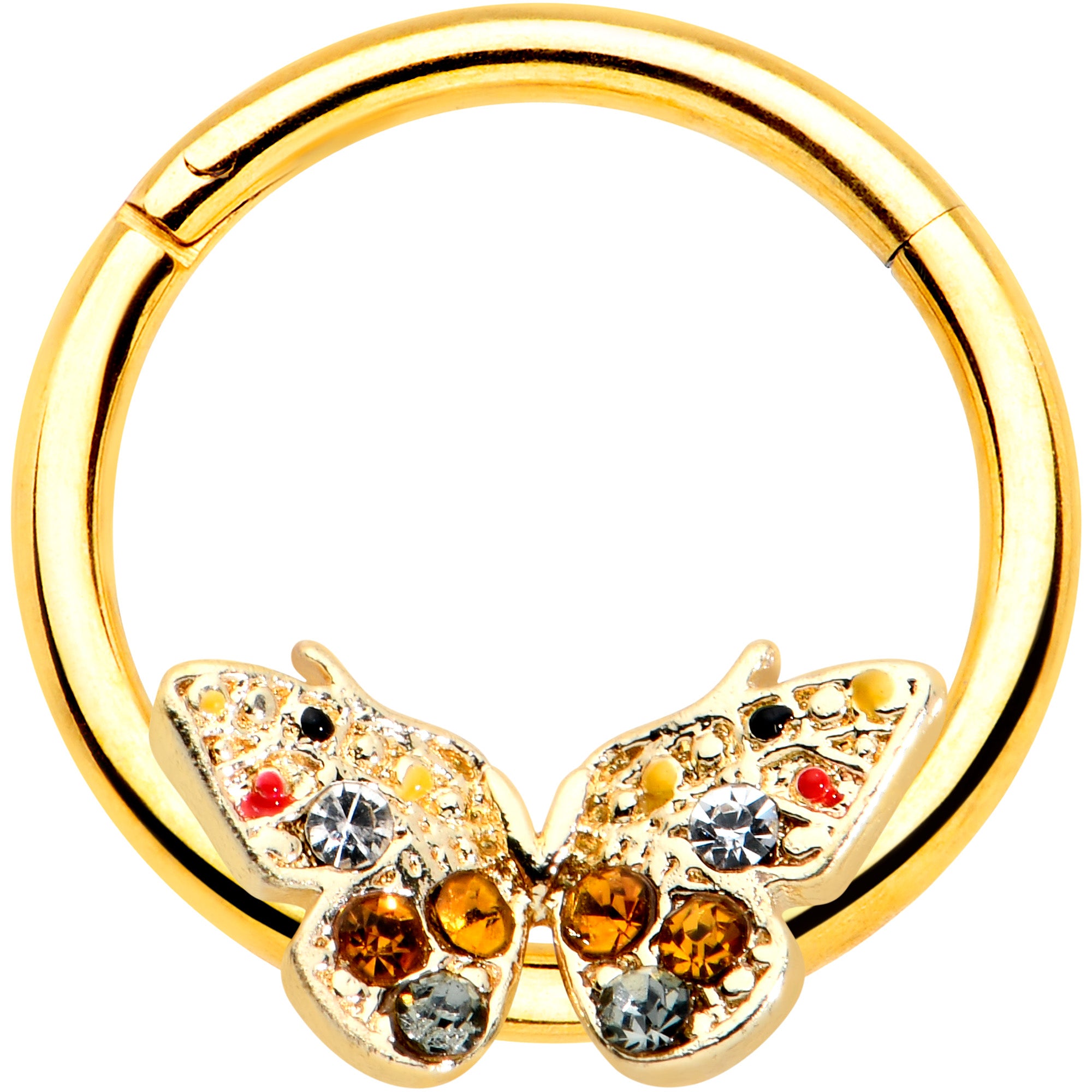 16G 3/8 Orange Gem Gold Hue Baroque Butterfly Hinged Segment Ring