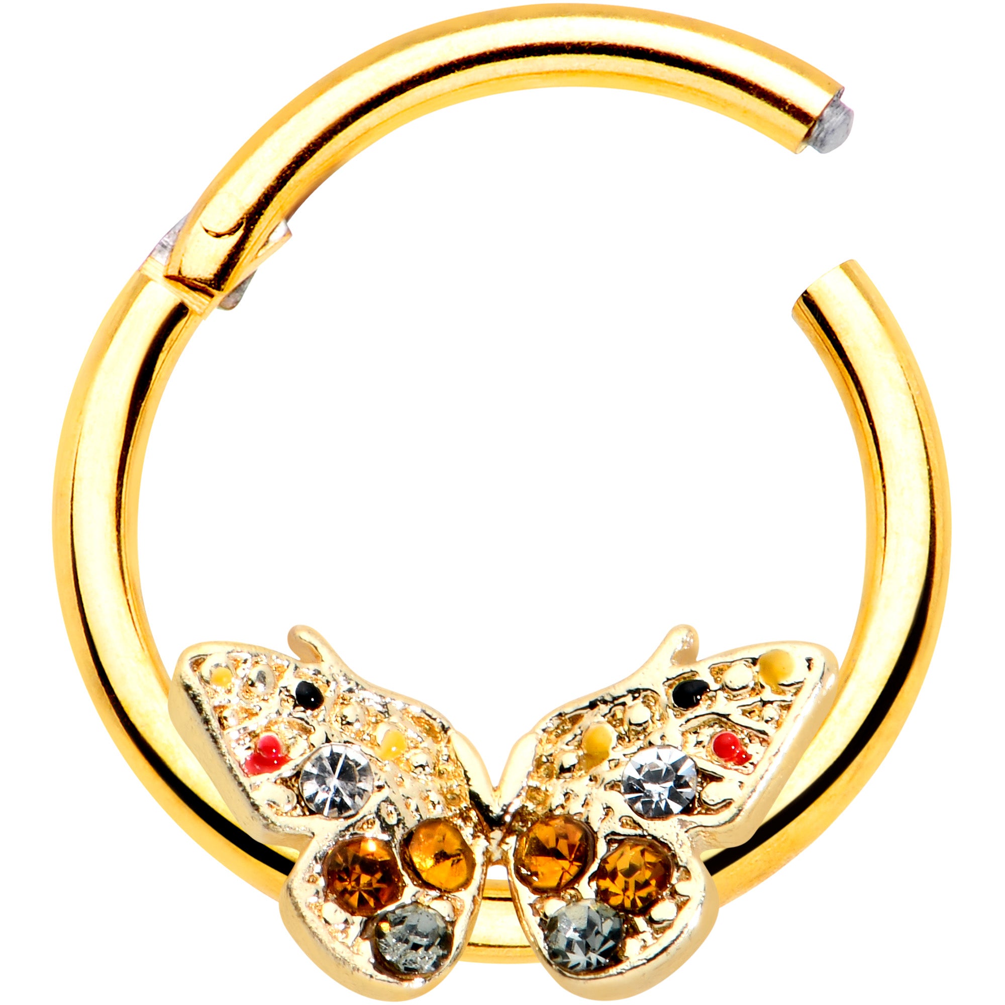 16G 3/8 Orange Gem Gold Hue Baroque Butterfly Hinged Segment Ring