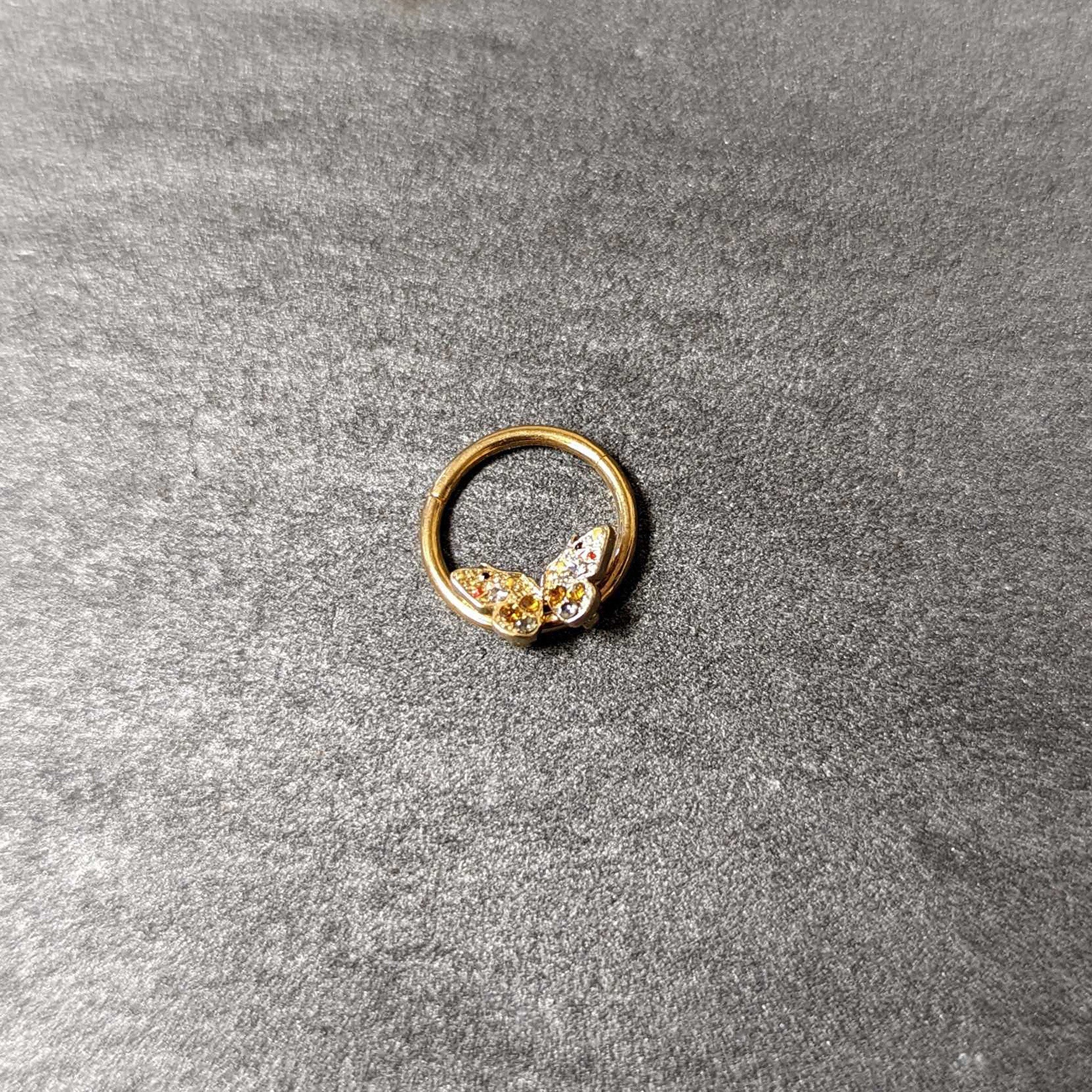 16G 3/8 Orange Gem Gold Hue Baroque Butterfly Hinged Segment Ring