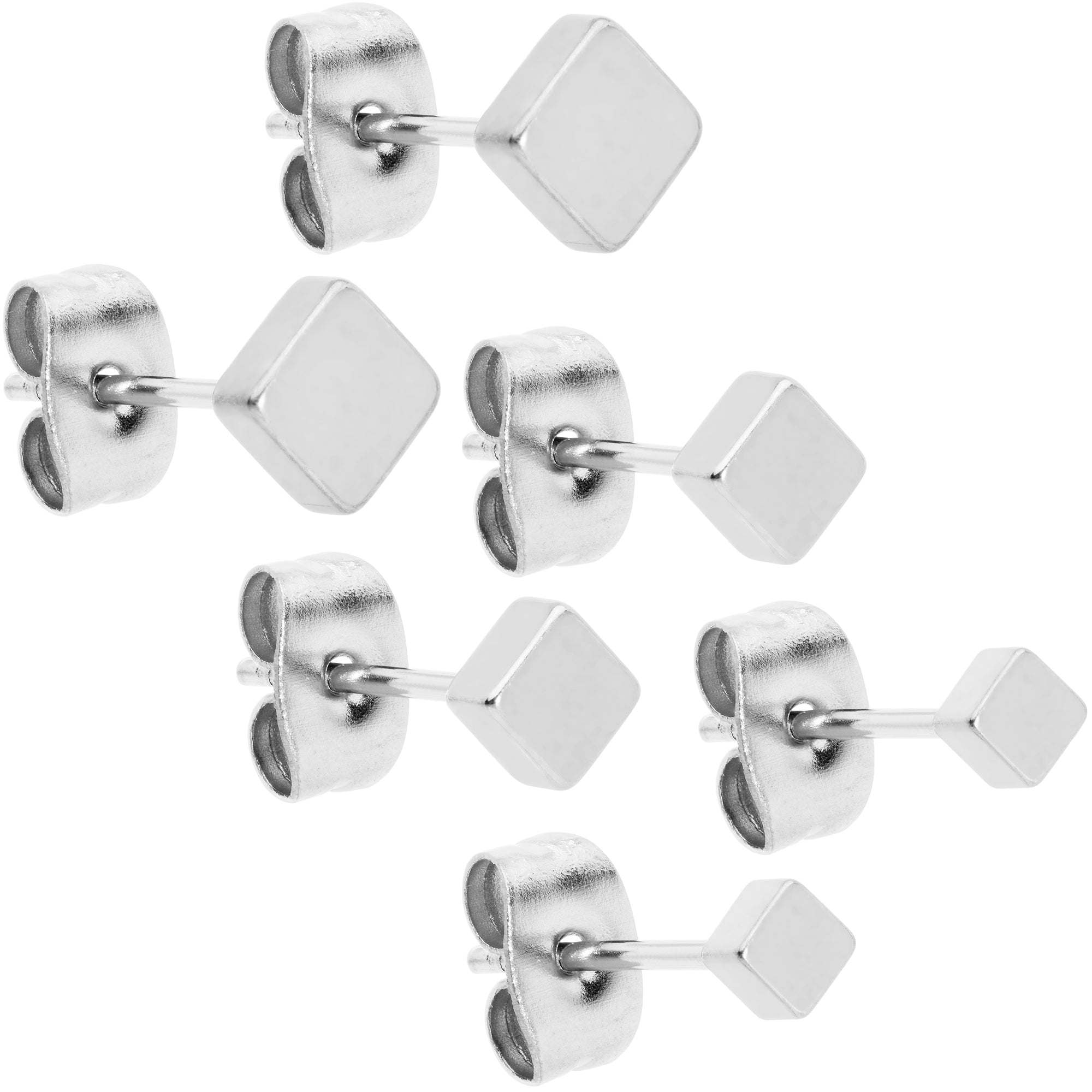 3mm 4mm 5mm Square 316L Stainless Steel Stud Earrings 3 Pack