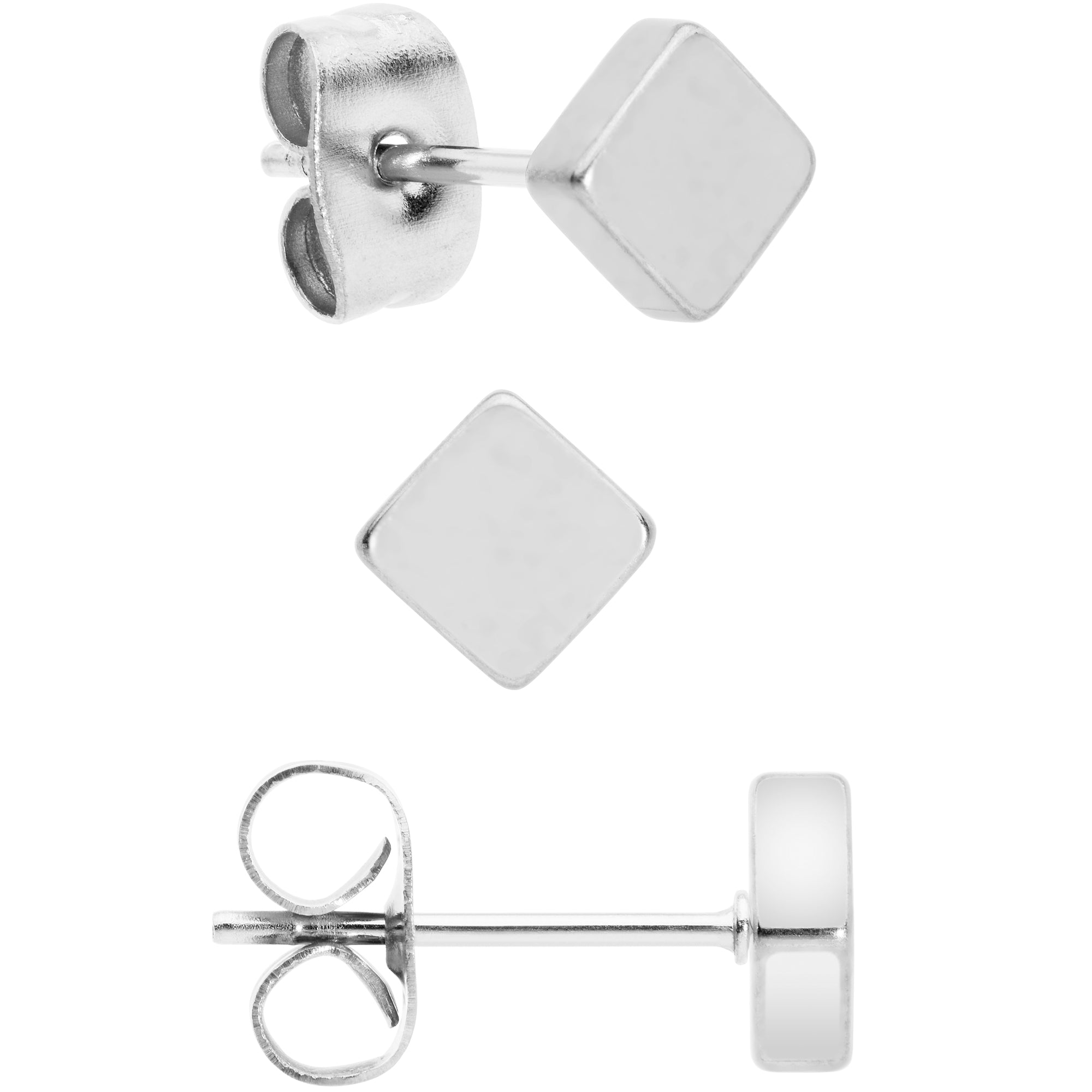 3mm 4mm 5mm Square 316L Stainless Steel Stud Earrings 3 Pack