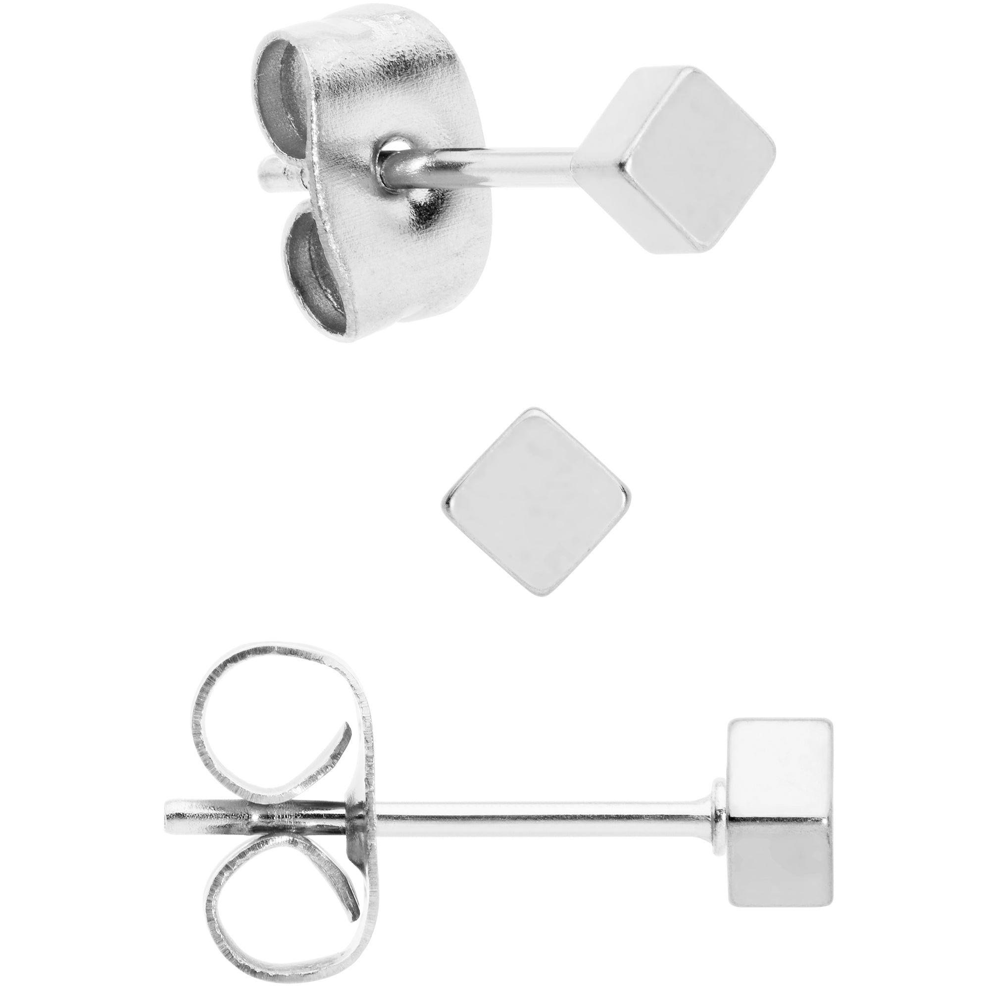 3mm 4mm 5mm Square 316L Stainless Steel Stud Earrings 3 Pack