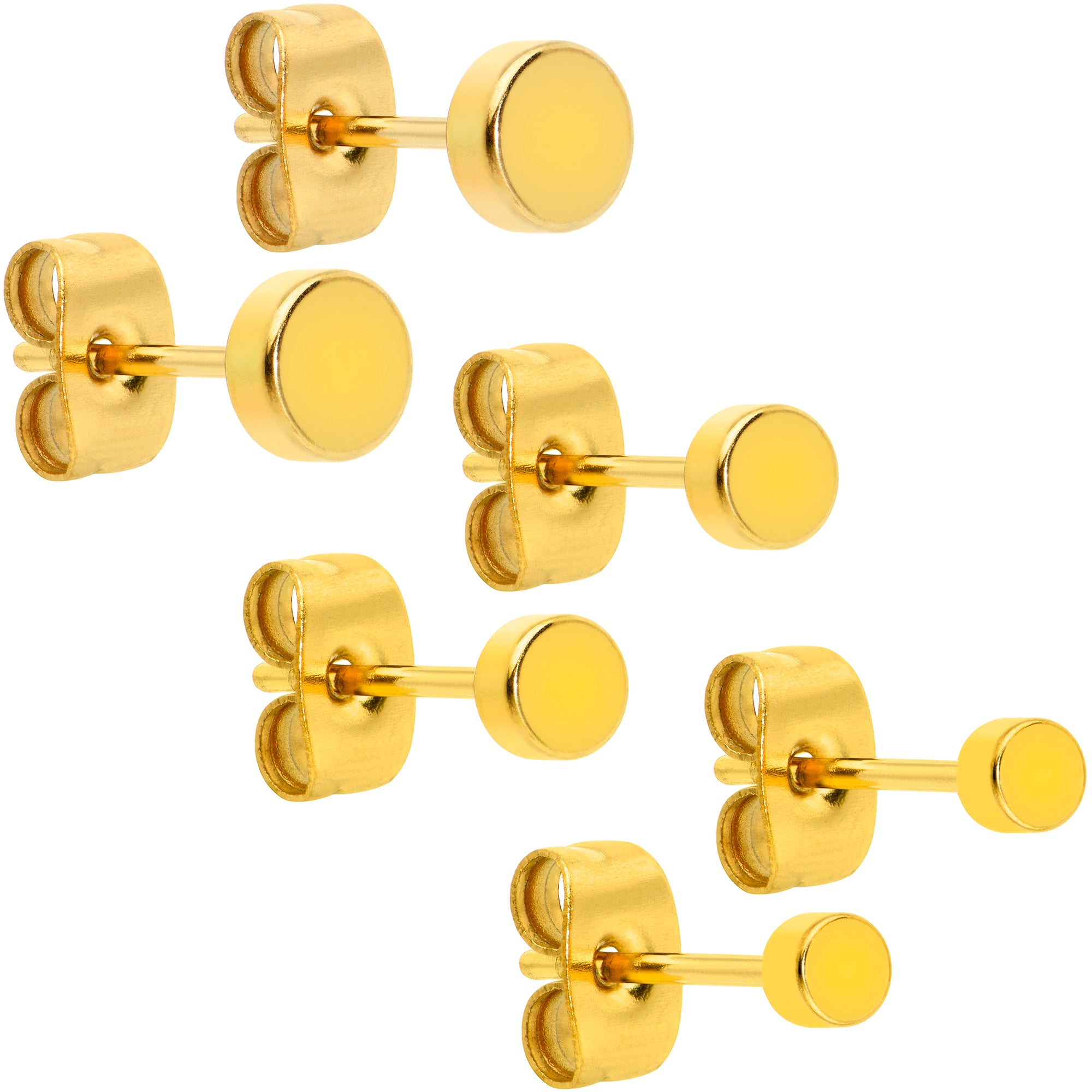 3mm 4mm 5mm Circle Gold Tone 316L Stainless Steel Stud Earrings 3 Pack