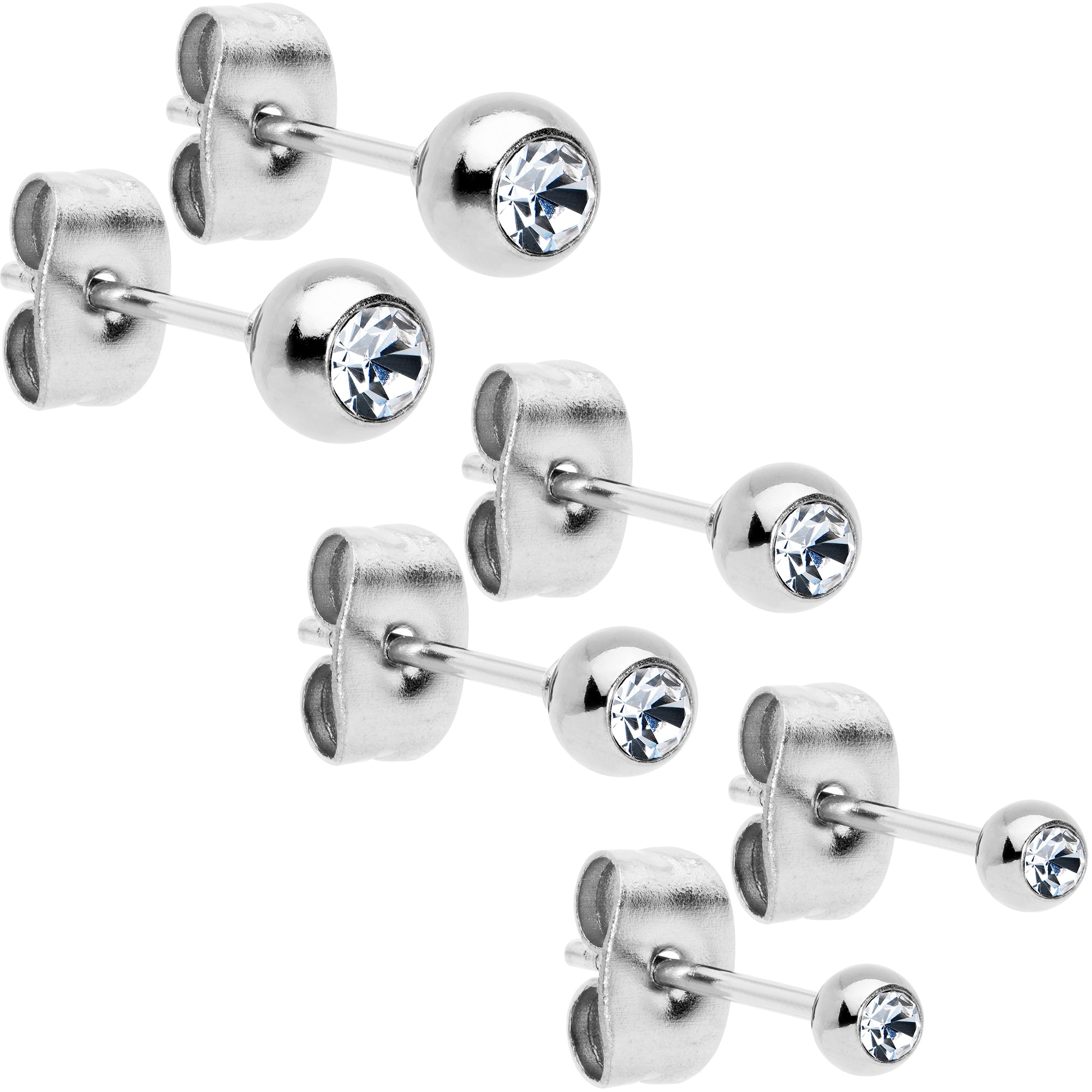 3mm 4mm 5mm Aurora Gem Ball 316L Stainless Steel Stud Earrings Pack