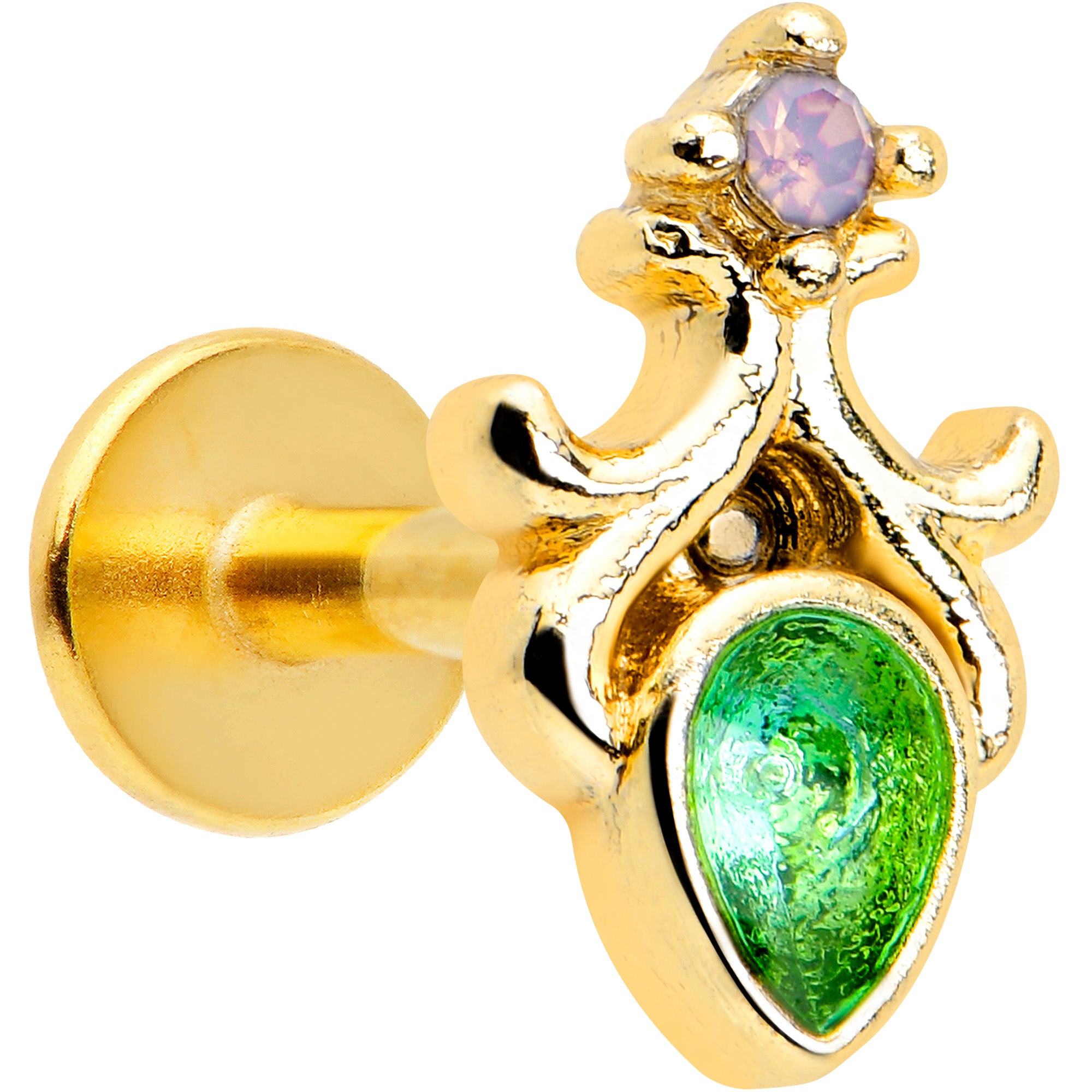 16G 1/4 Green Gem Gold Tone Shades of Spring Labret