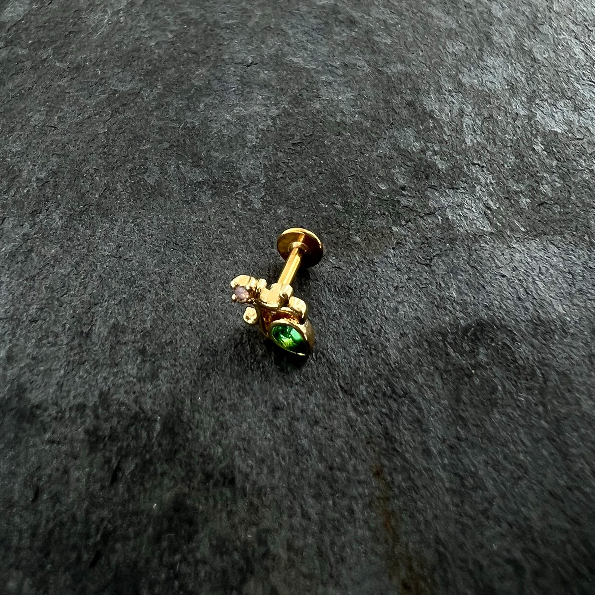 16G 1/4 Green Gem Gold Tone Shades of Spring Labret