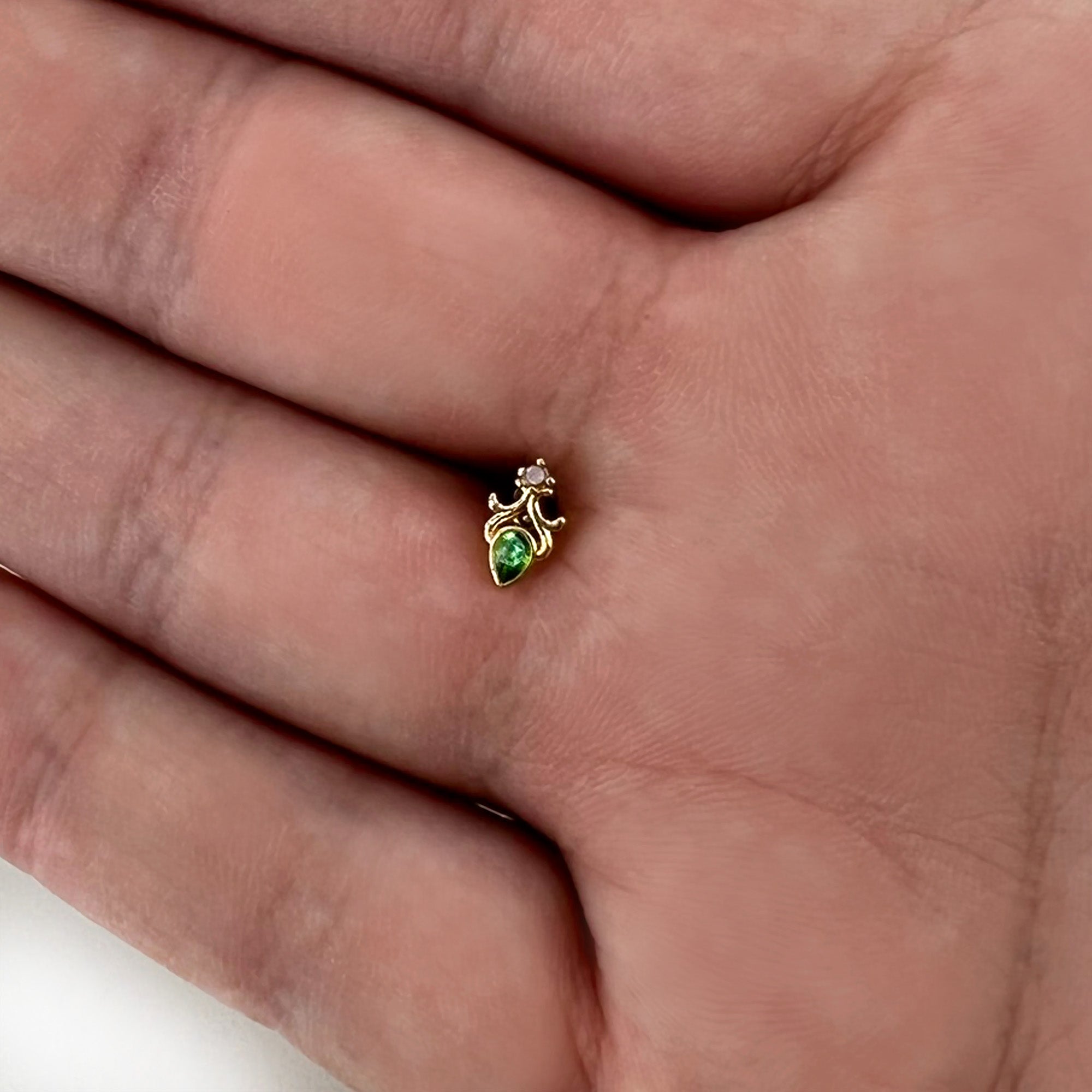 16G 1/4 Green Gem Gold Tone Shades of Spring Labret