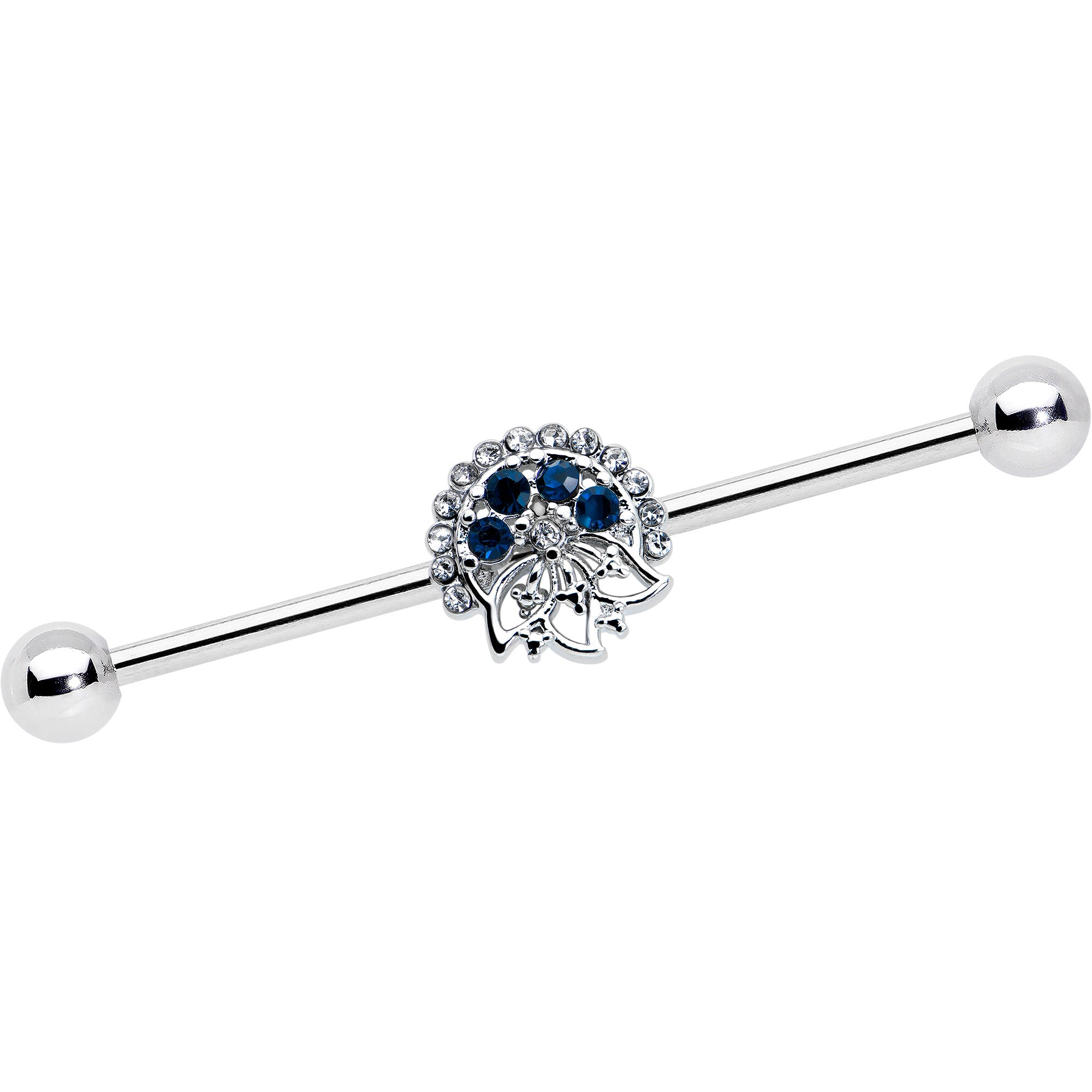 14G Blue Gem Abstract Arch Industrial Barbell 38mm