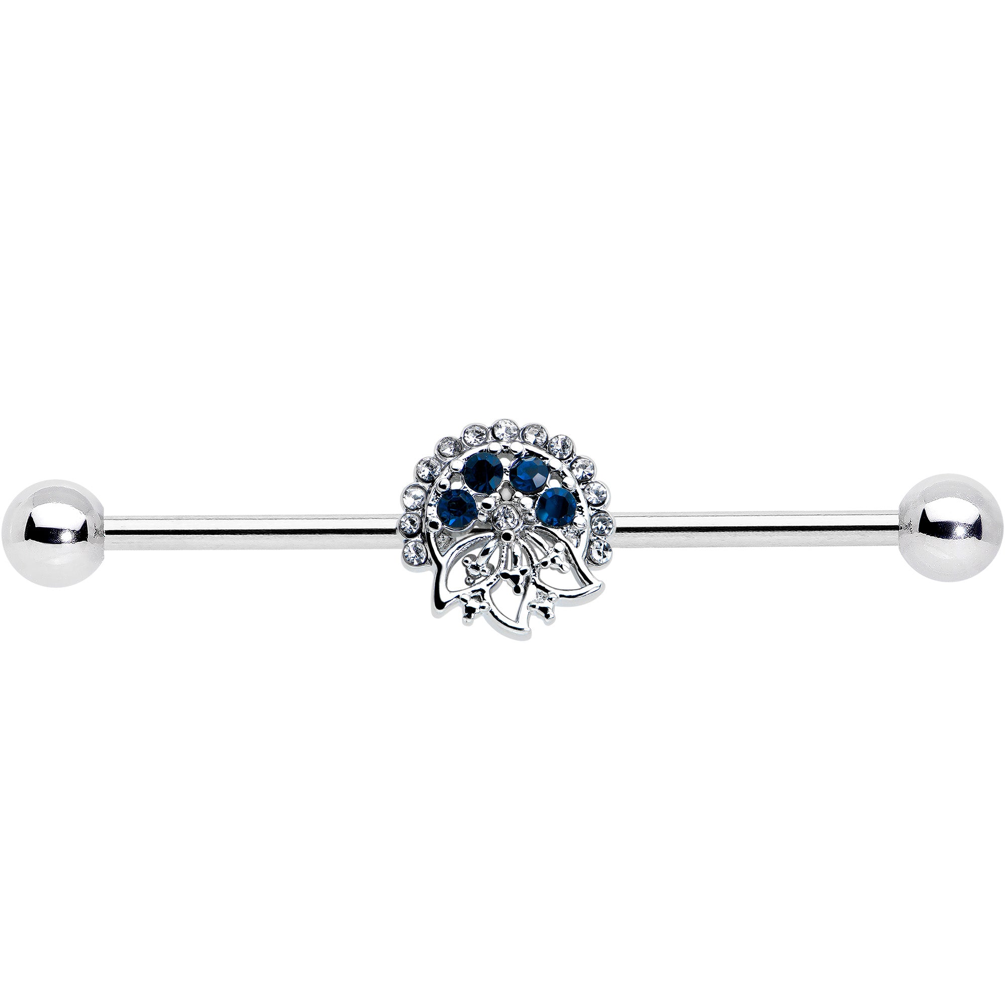 14G Blue Gem Abstract Arch Industrial Barbell 38mm