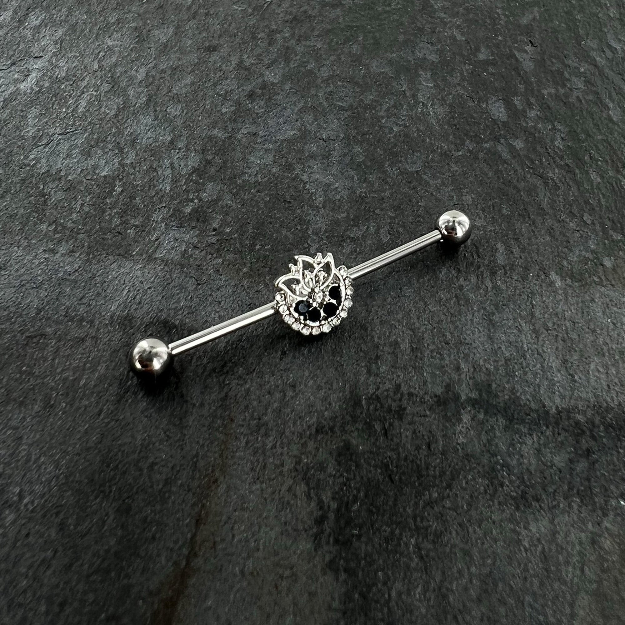 14G Blue Gem Abstract Arch Industrial Barbell 38mm