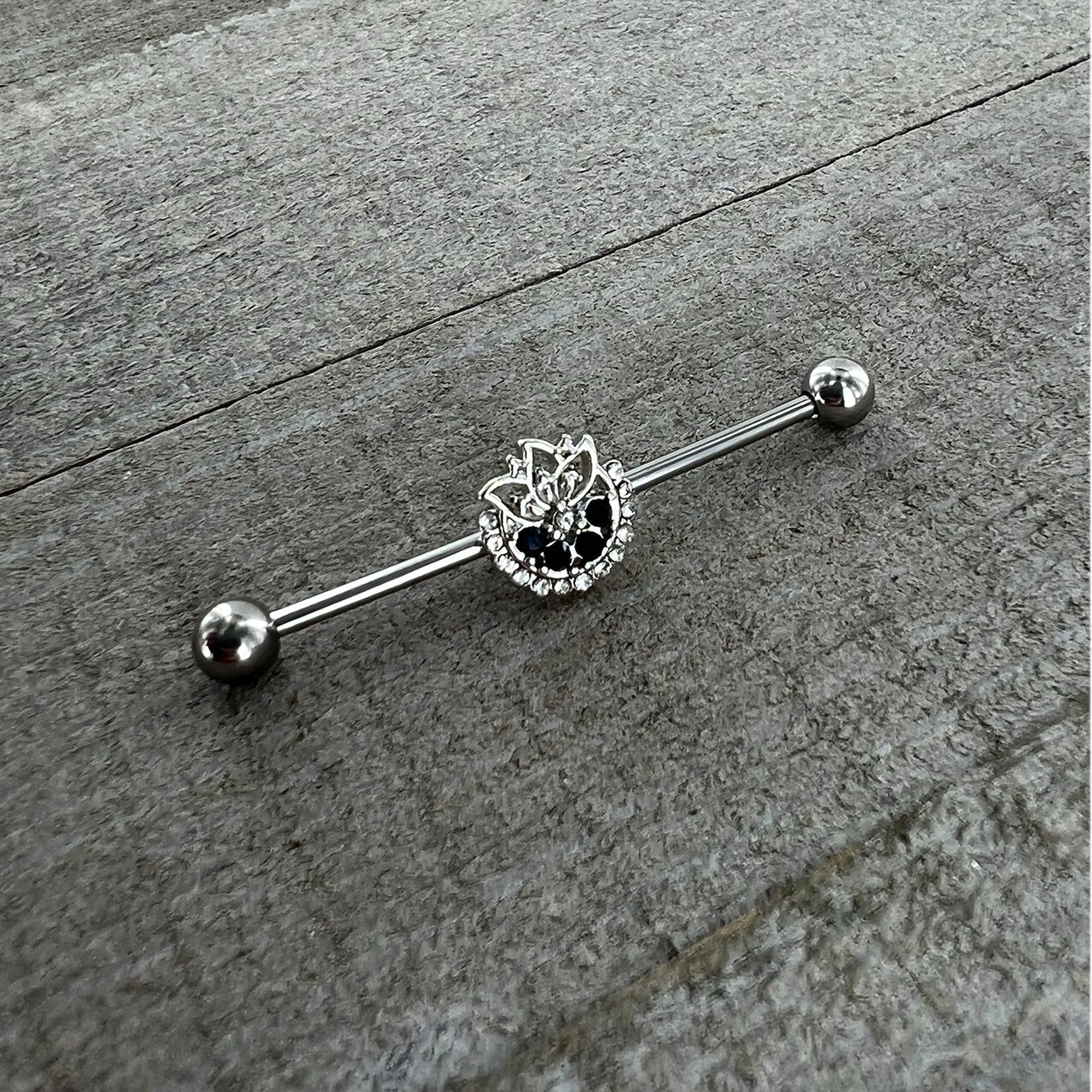 14G Blue Gem Abstract Arch Industrial Barbell 38mm