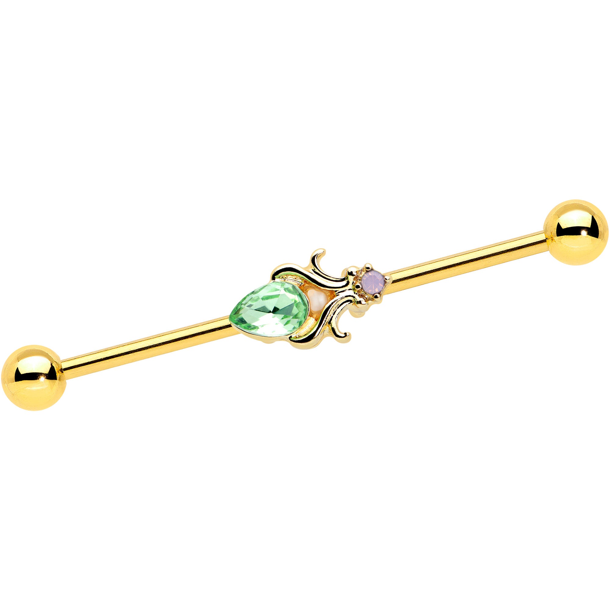 14G Green Gem Gold Tone Shades of Spring Industrial Barbell 38mm