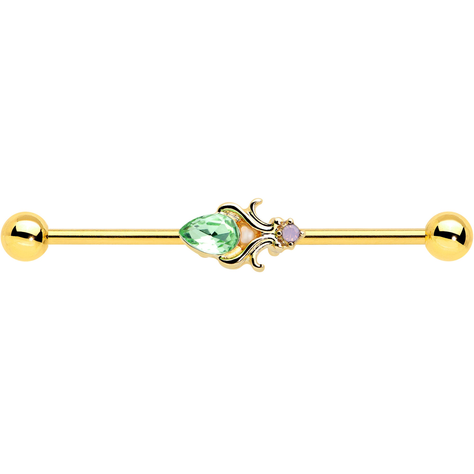 14G Green Gem Gold Tone Shades of Spring Industrial Barbell 38mm