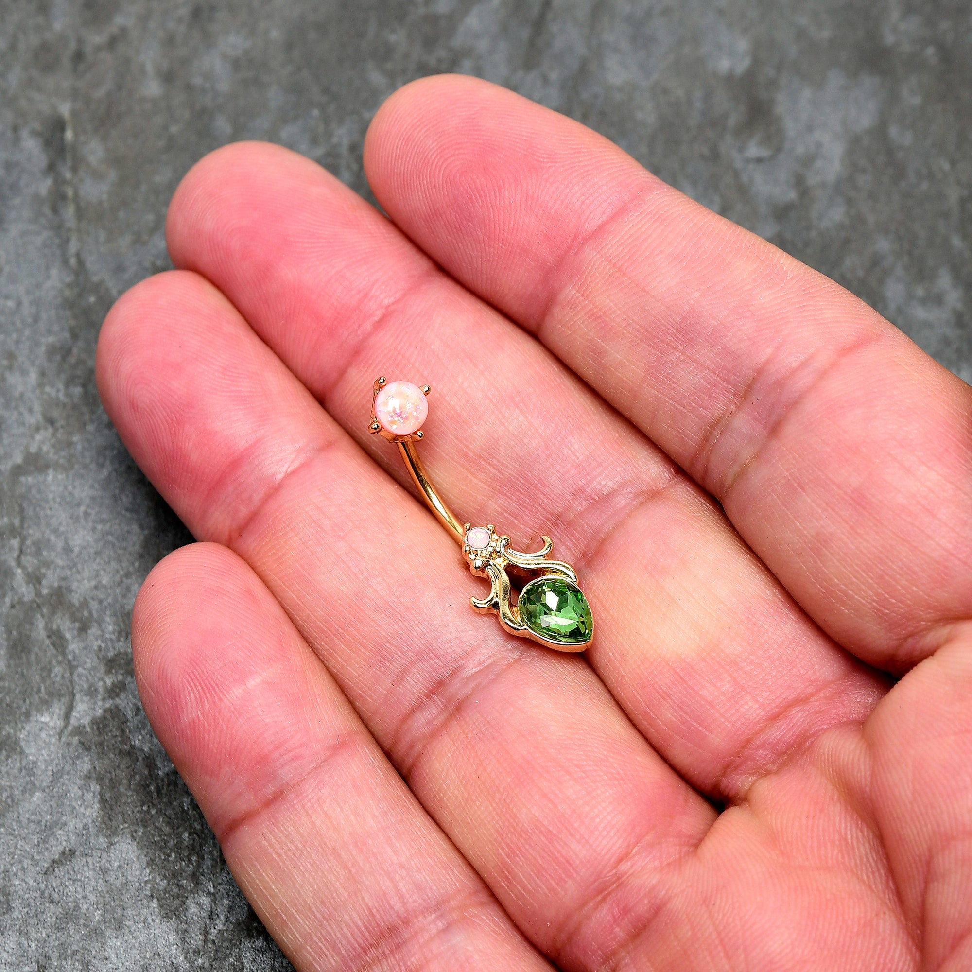 Green Gem Gold Tone Shades of Spring Double Mount Belly Ring