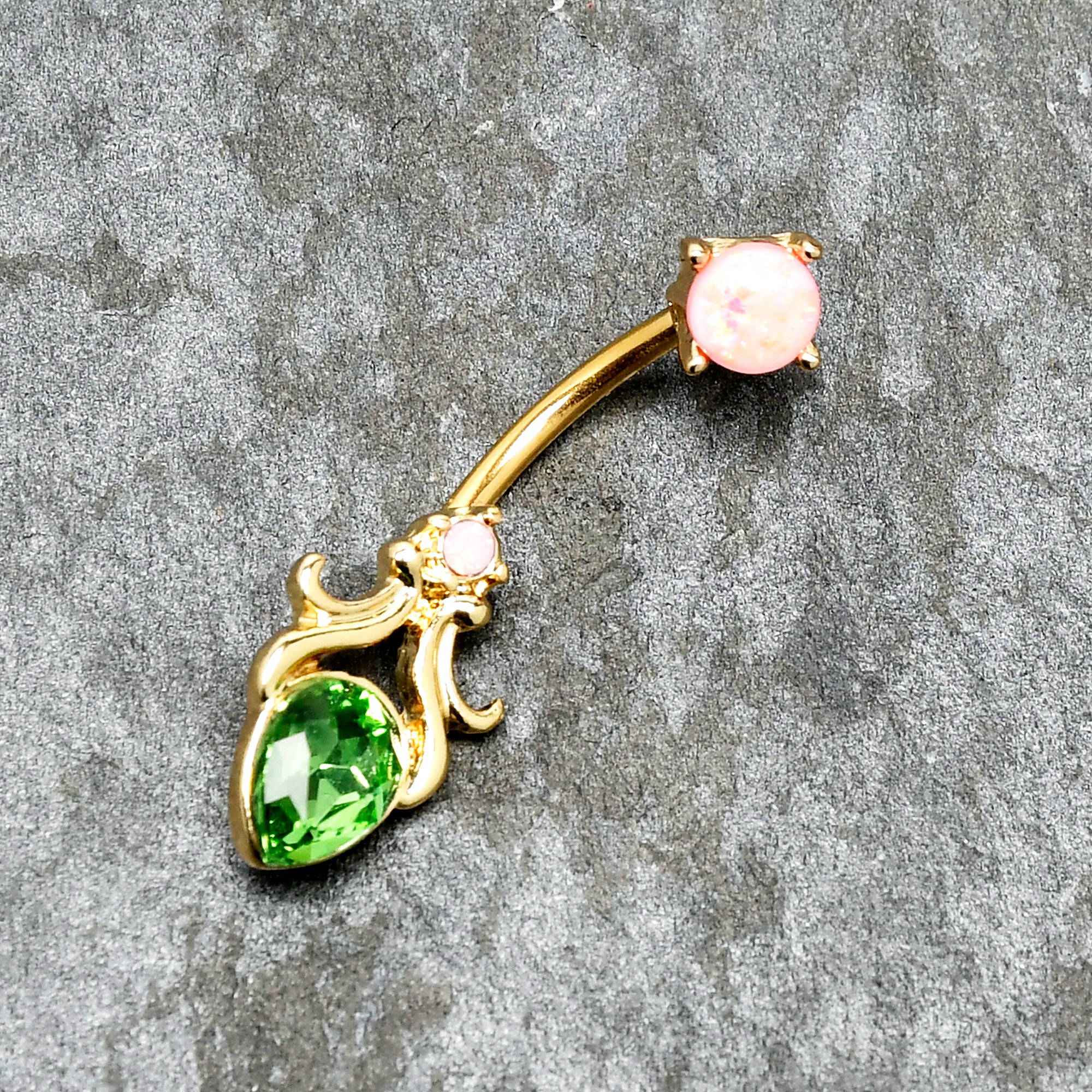 Green Gem Gold Tone Shades of Spring Double Mount Belly Ring