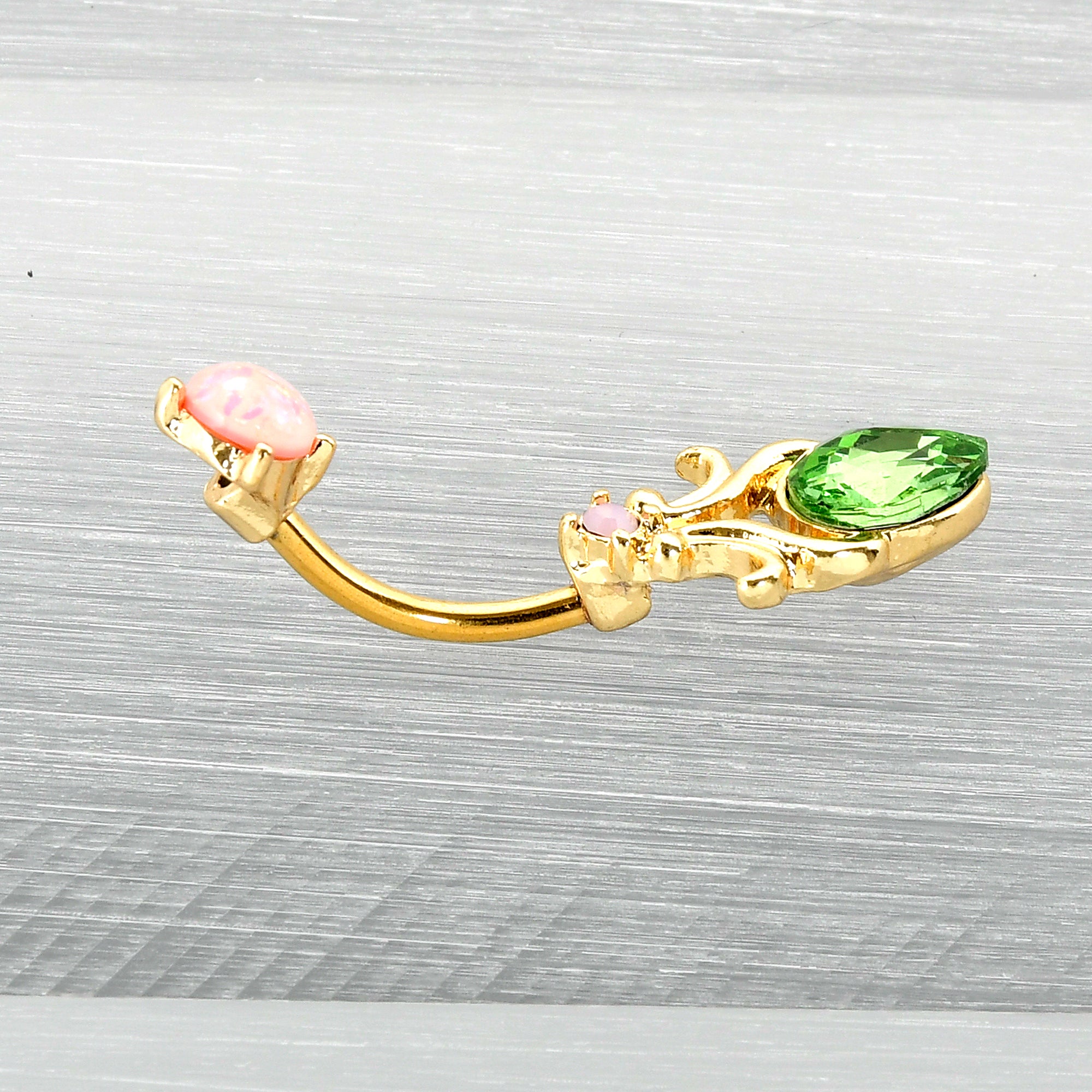 Green Gem Gold Tone Shades of Spring Double Mount Belly Ring