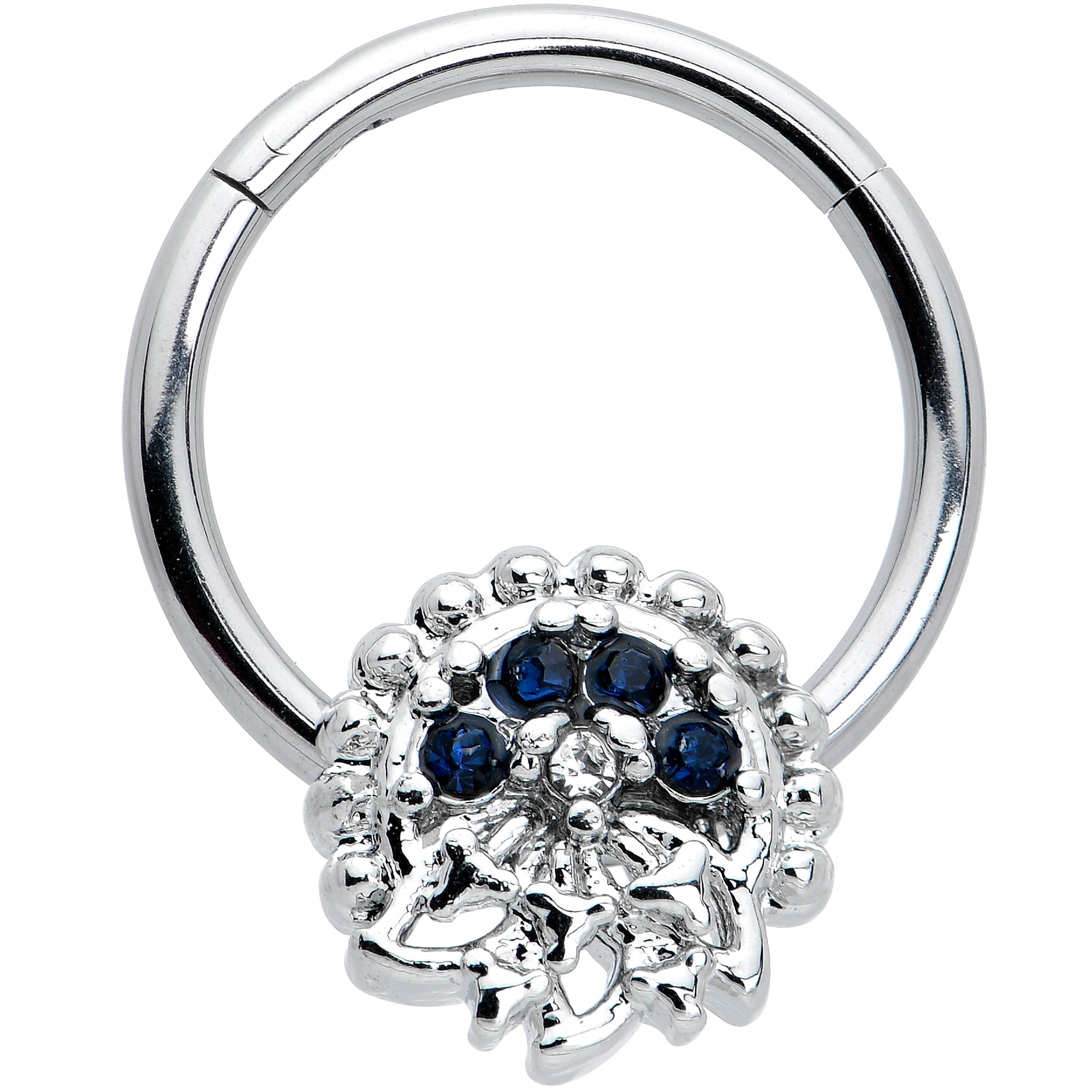 16G 3/8 Clear Blue Gem Abstract Arch Hinged Segment Ring