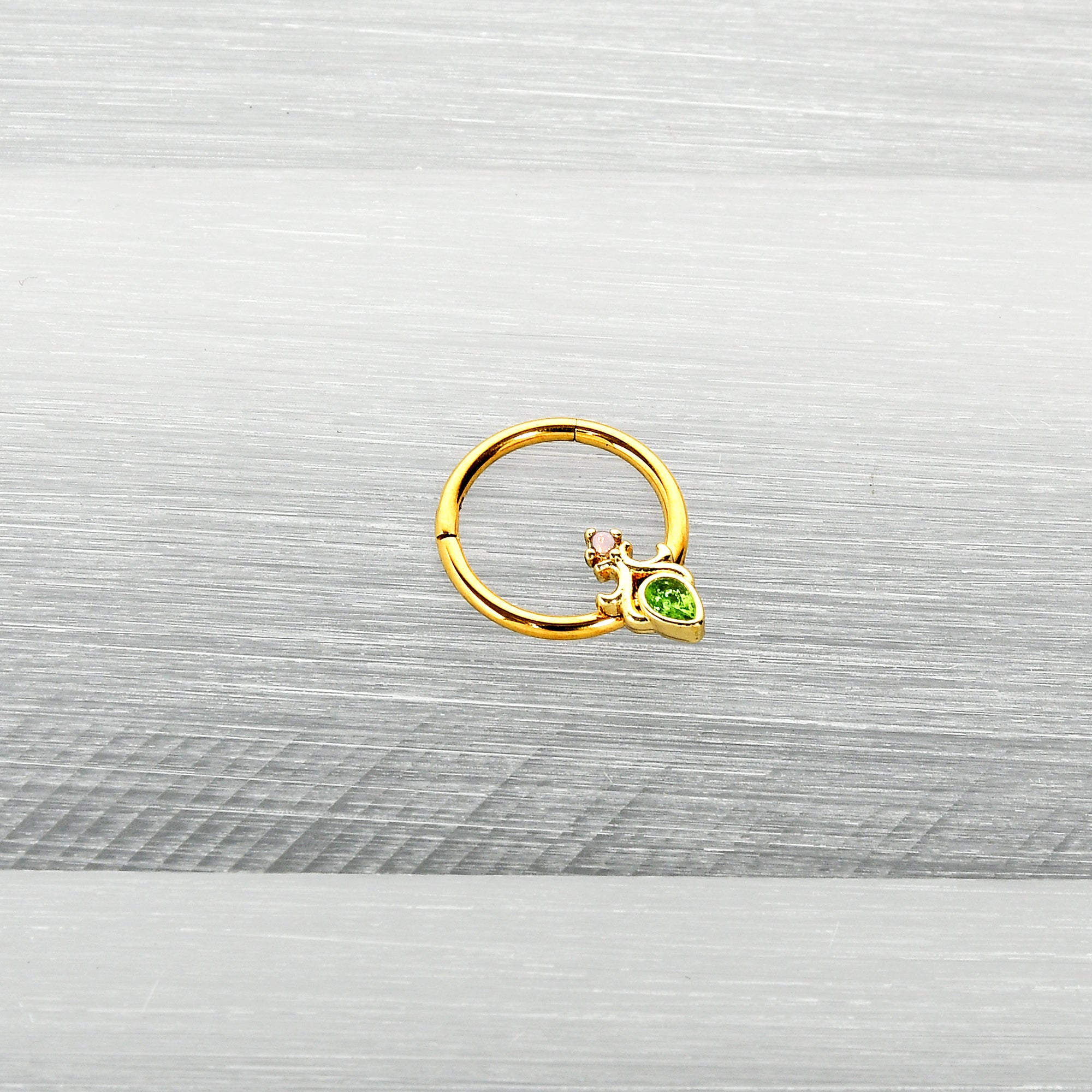 16G 3/8 Green Gem Gold Tone Shades of Spring Hinged Segment Ring