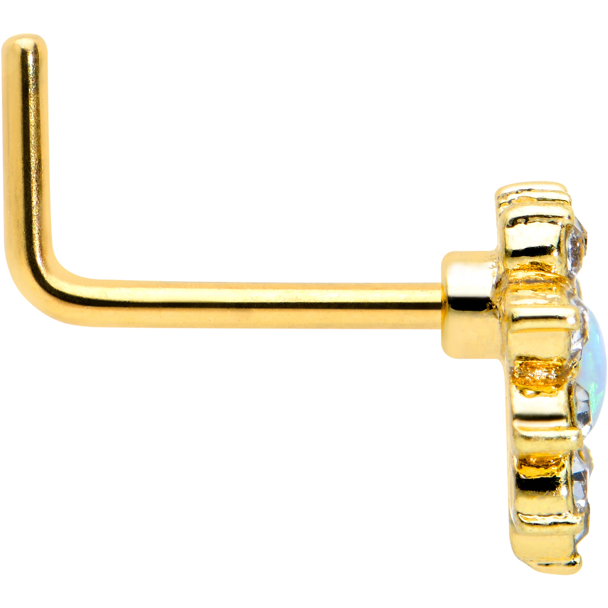 20G 7mm White Faux Opal Gold Tone Heart Sun L Shape Nose Ring